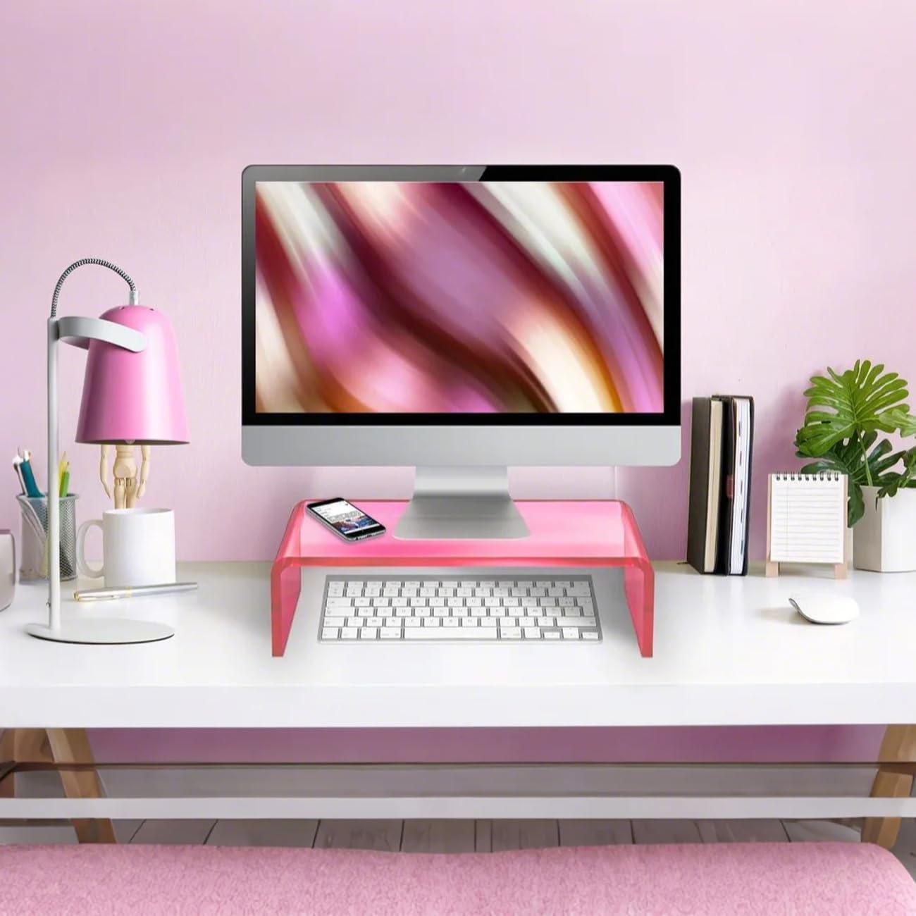 Soporte de Monitor Acrílico Ergonómico Rosa 40.64x19.05 cm