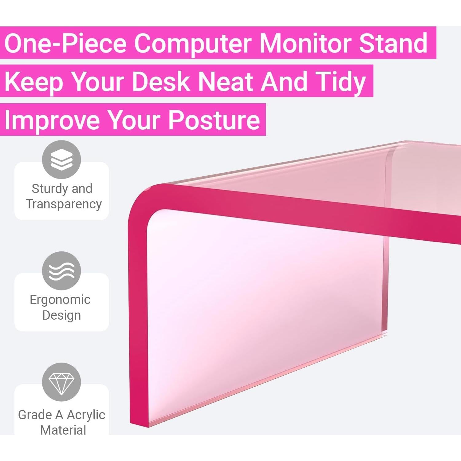 Soporte de Monitor Acrílico Ergonómico Rosa 40.64x19.05 cm
