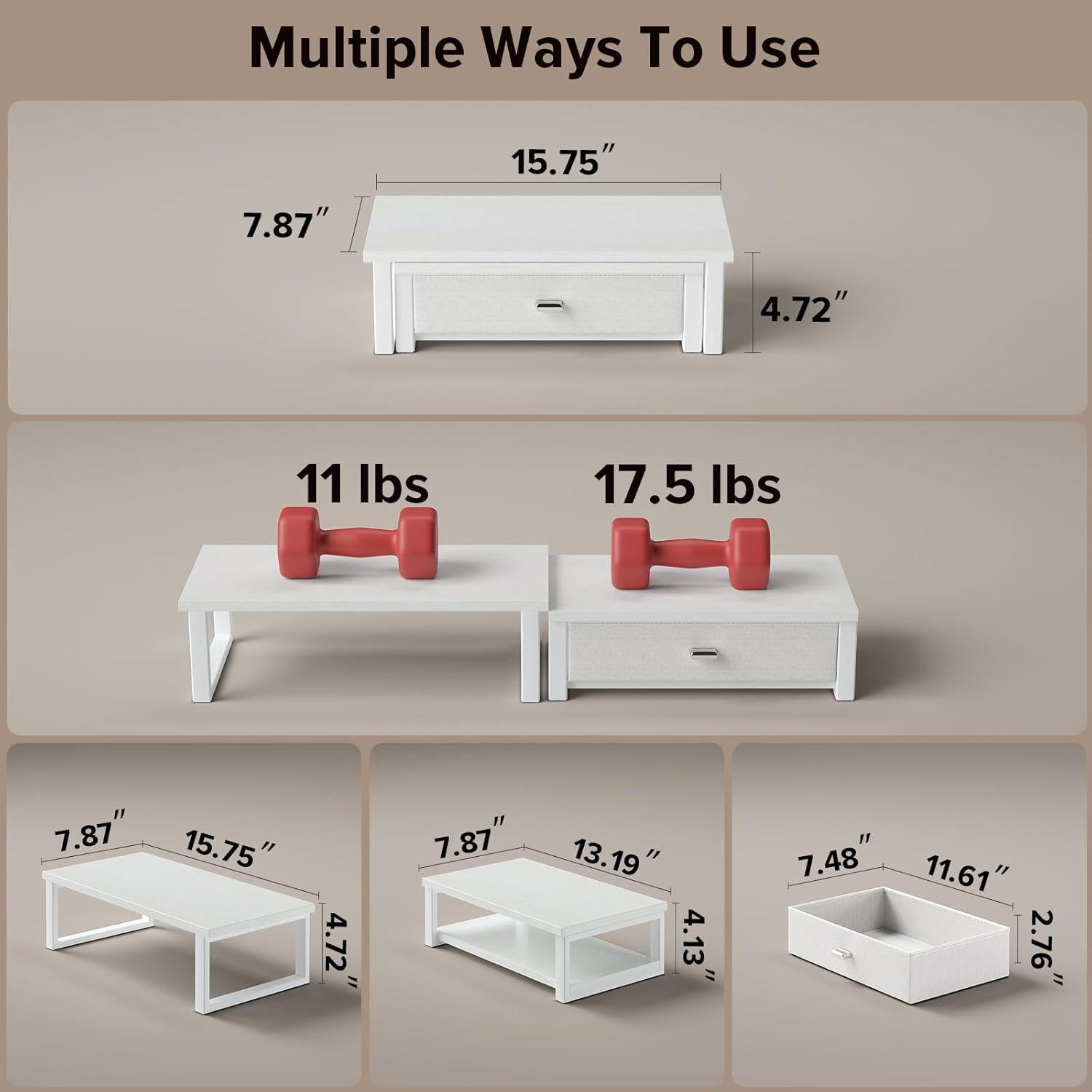 Soporte Doble Monitor WOHOMO Blanco con Cajón Organizador