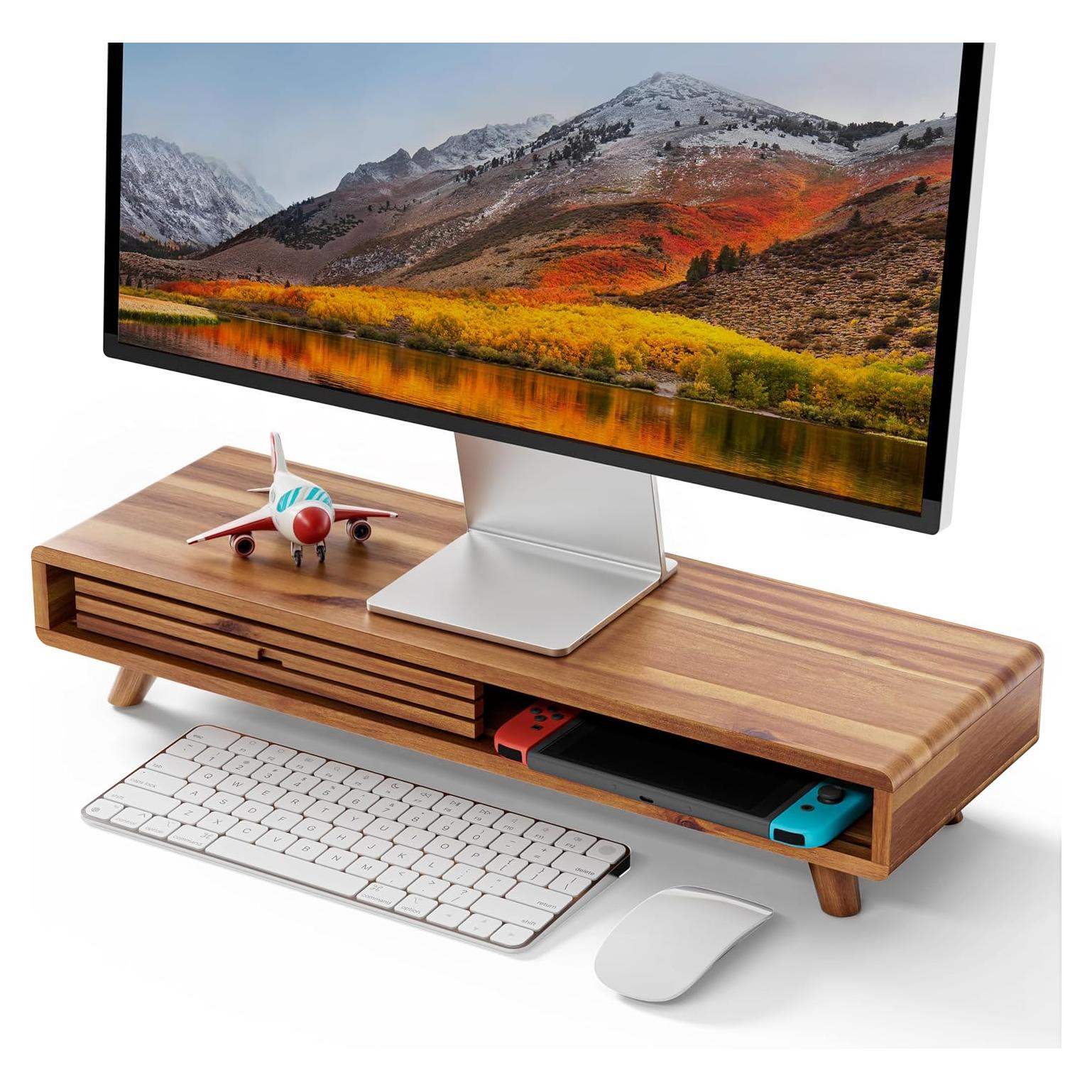 Soporte Elevador de Monitor Tinamo de Madera Acacia con Cajón