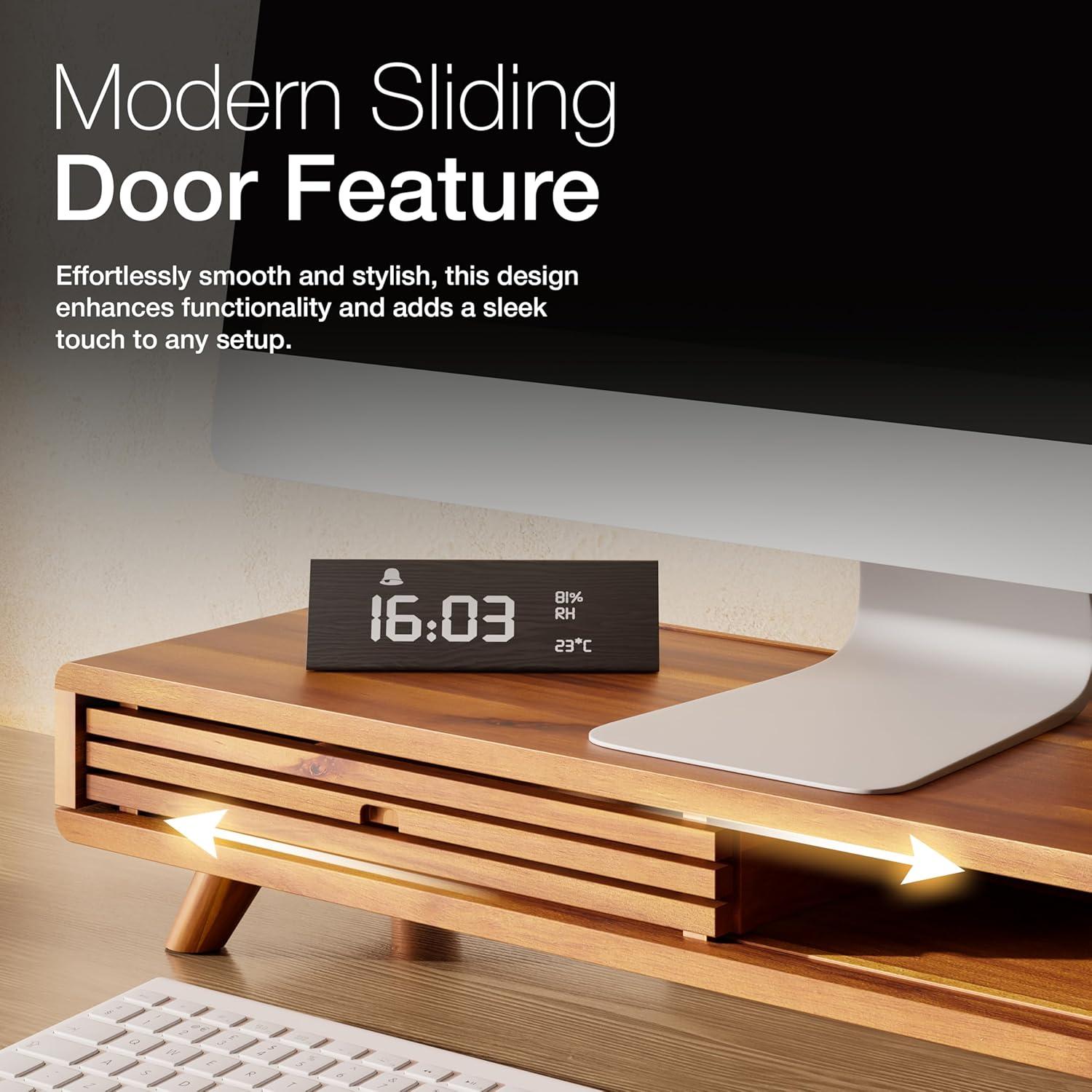 Soporte Elevador de Monitor Tinamo de Madera Acacia con Cajón