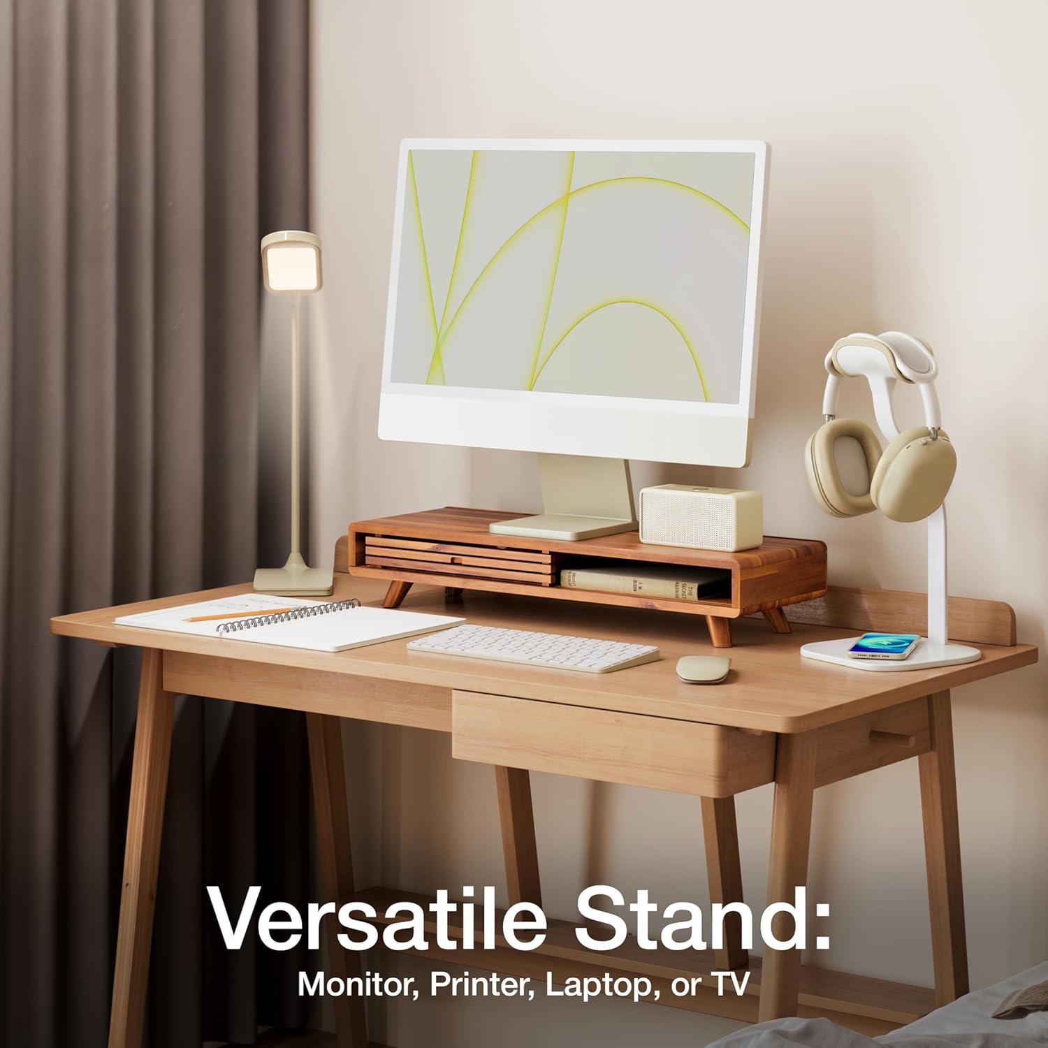 Soporte Elevador de Monitor Tinamo de Madera Acacia con Cajón