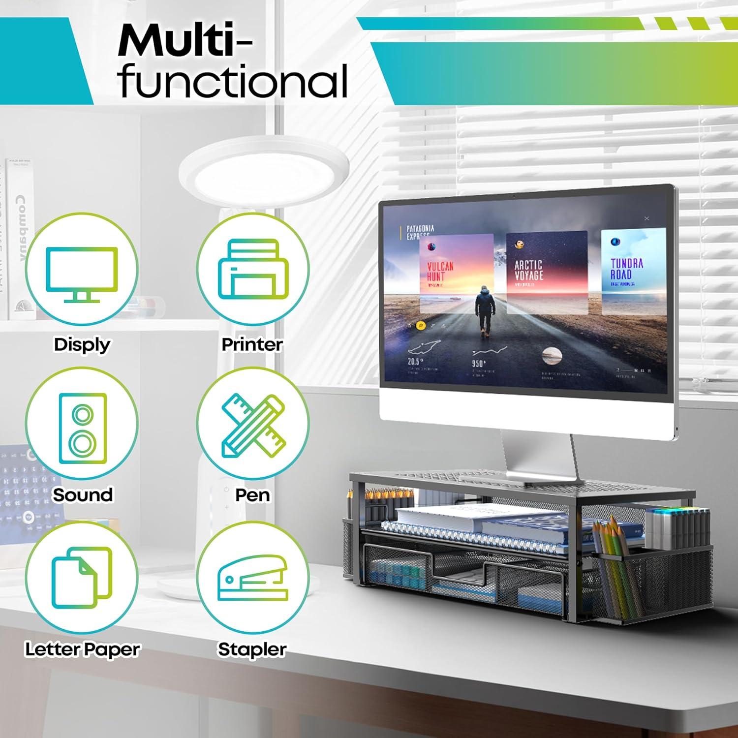 Soporte de Monitor Ergonomico MINDEPOT con Cajón y Sujetapapeles