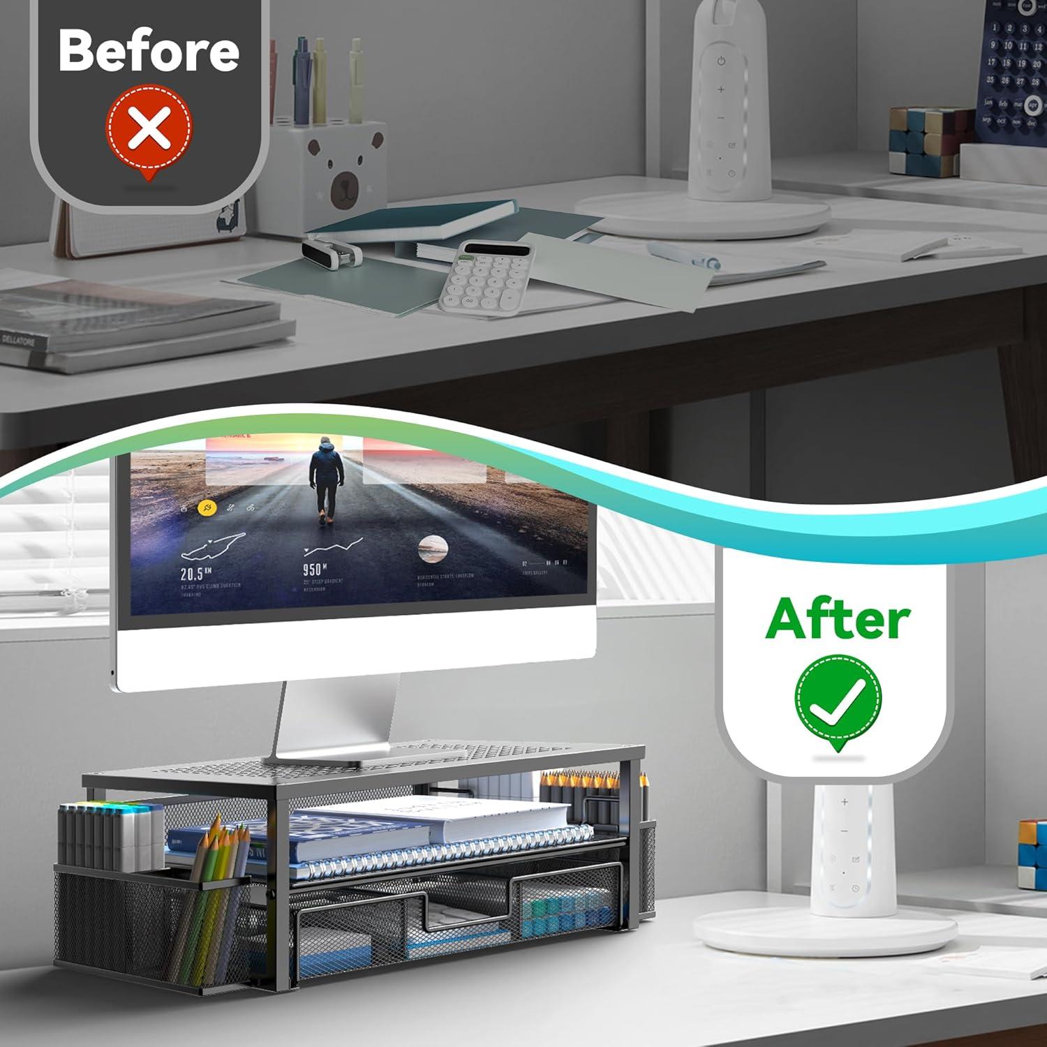 Soporte de Monitor Ergonomico MINDEPOT con Cajón y Sujetapapeles