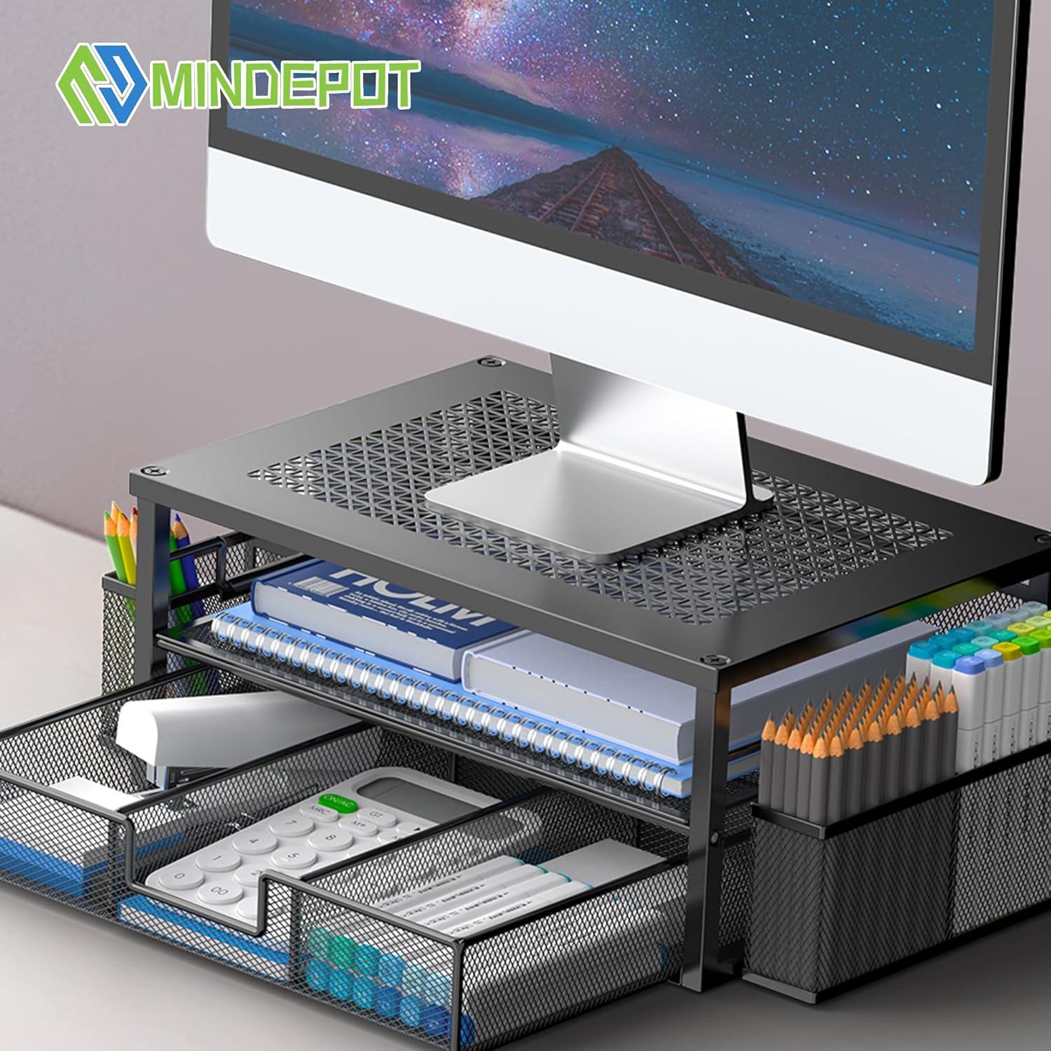 Soporte de Monitor Ergonomico MINDEPOT con Cajón y Sujetapapeles