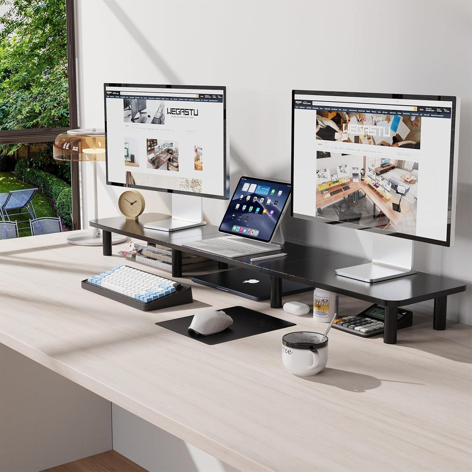 Soporte Elevador para Doble Monitor WEGASTU 111.1 cm Negro