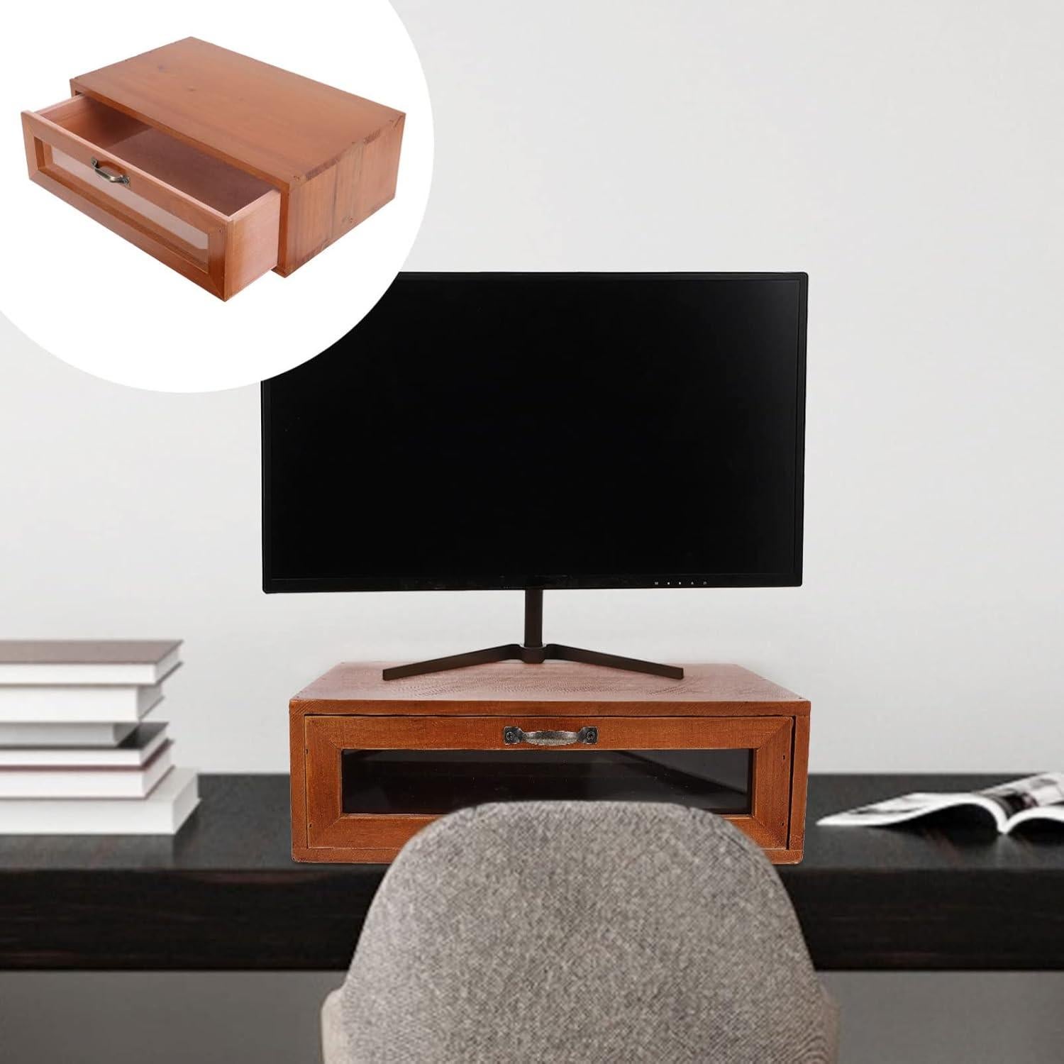 Soporte de Monitor de Madera Retro TOPBATHY con Cajón 30x18.5cm