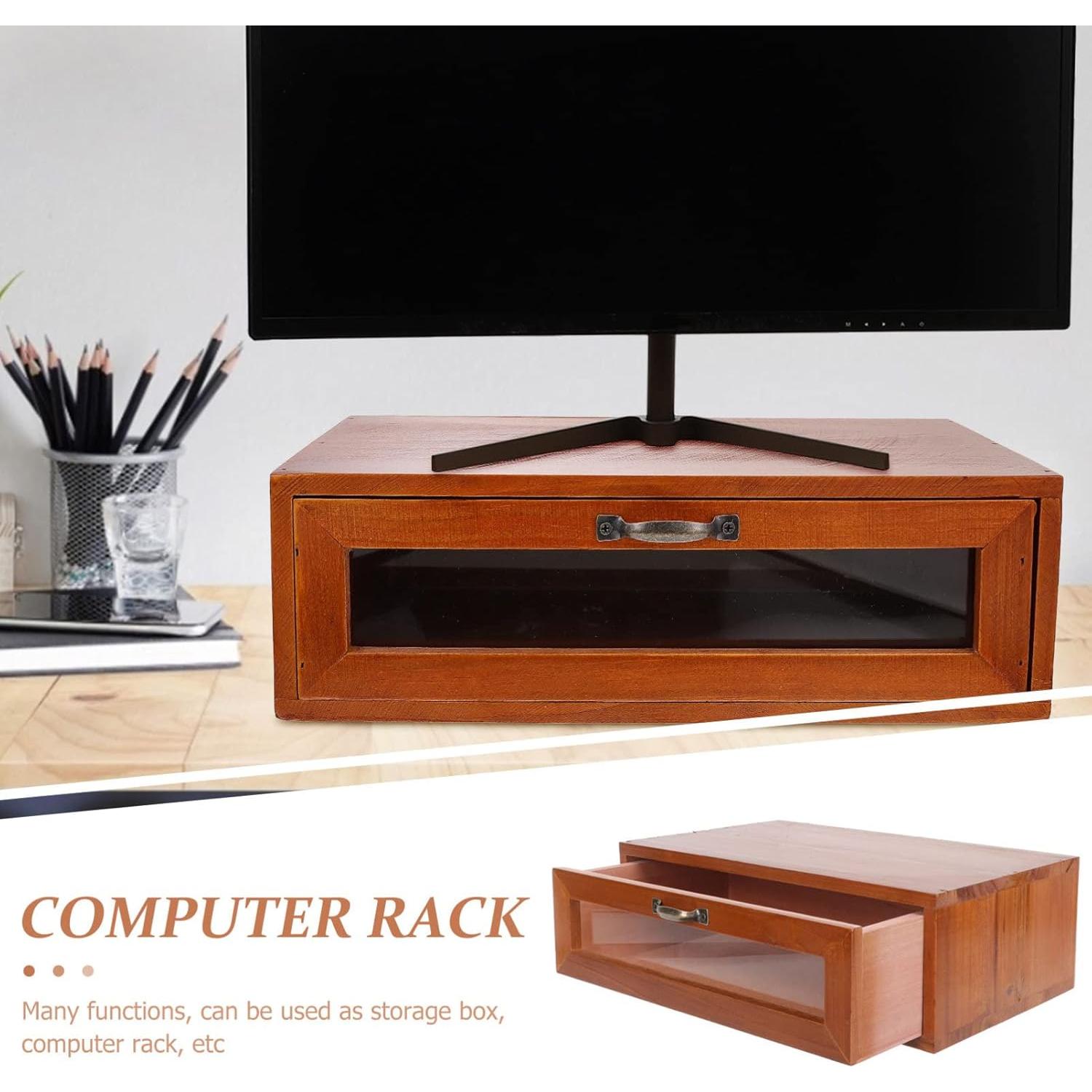 Soporte de Monitor de Madera Retro TOPBATHY con Cajón 30x18.5cm