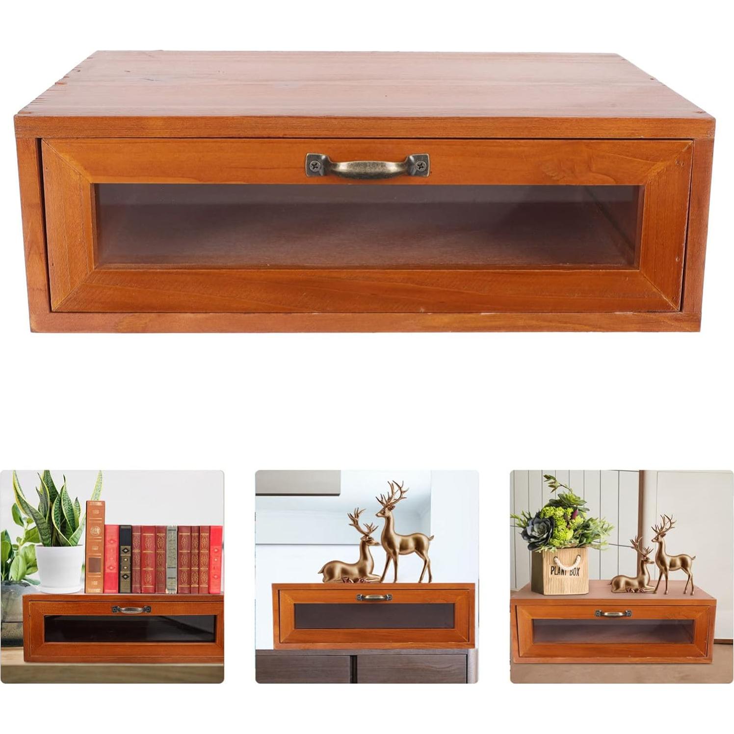 Soporte de Monitor de Madera Retro TOPBATHY con Cajón 30x18.5cm