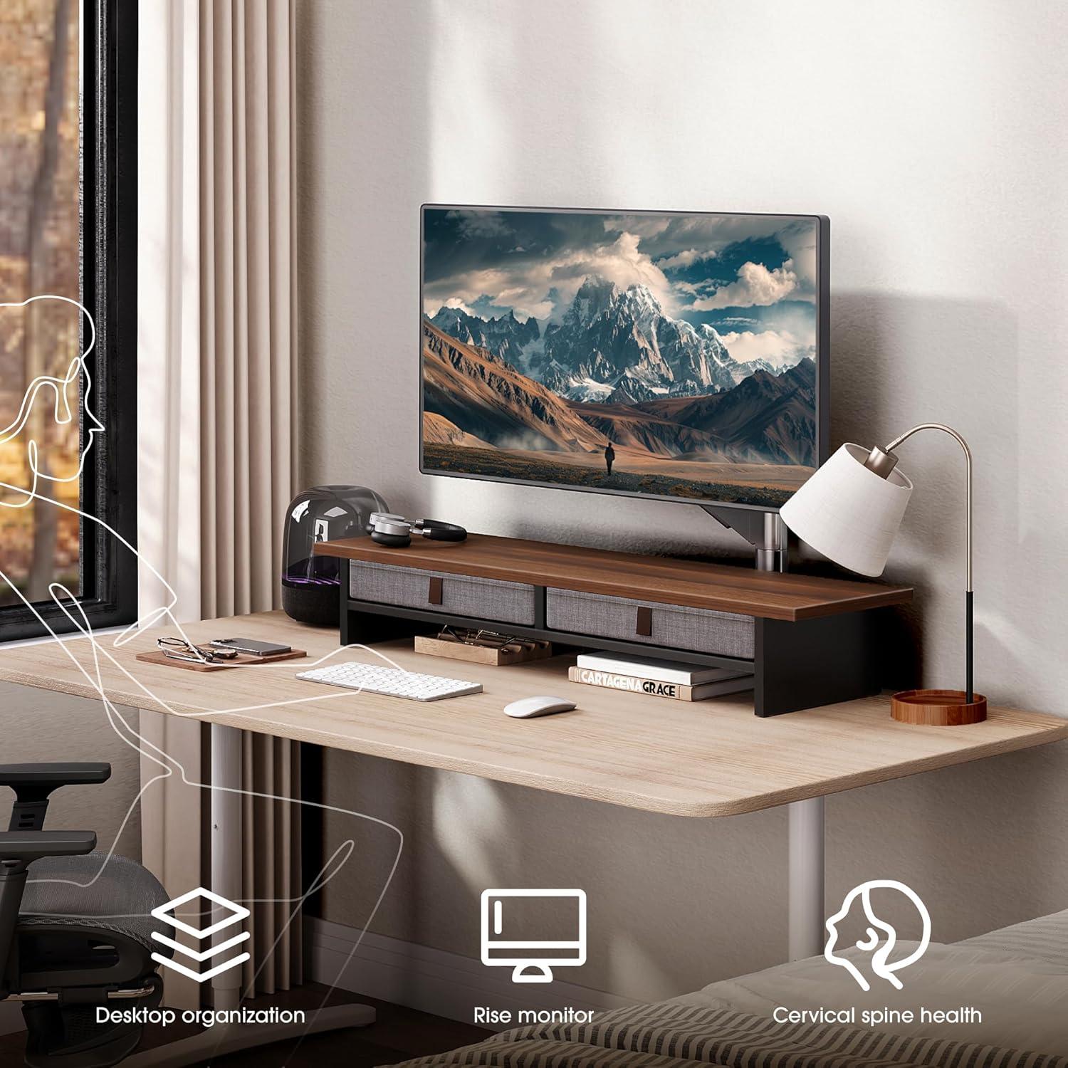 Soporte de Monitor Fenge Doble con Cajón 89.9x23.6cm 24.9kg