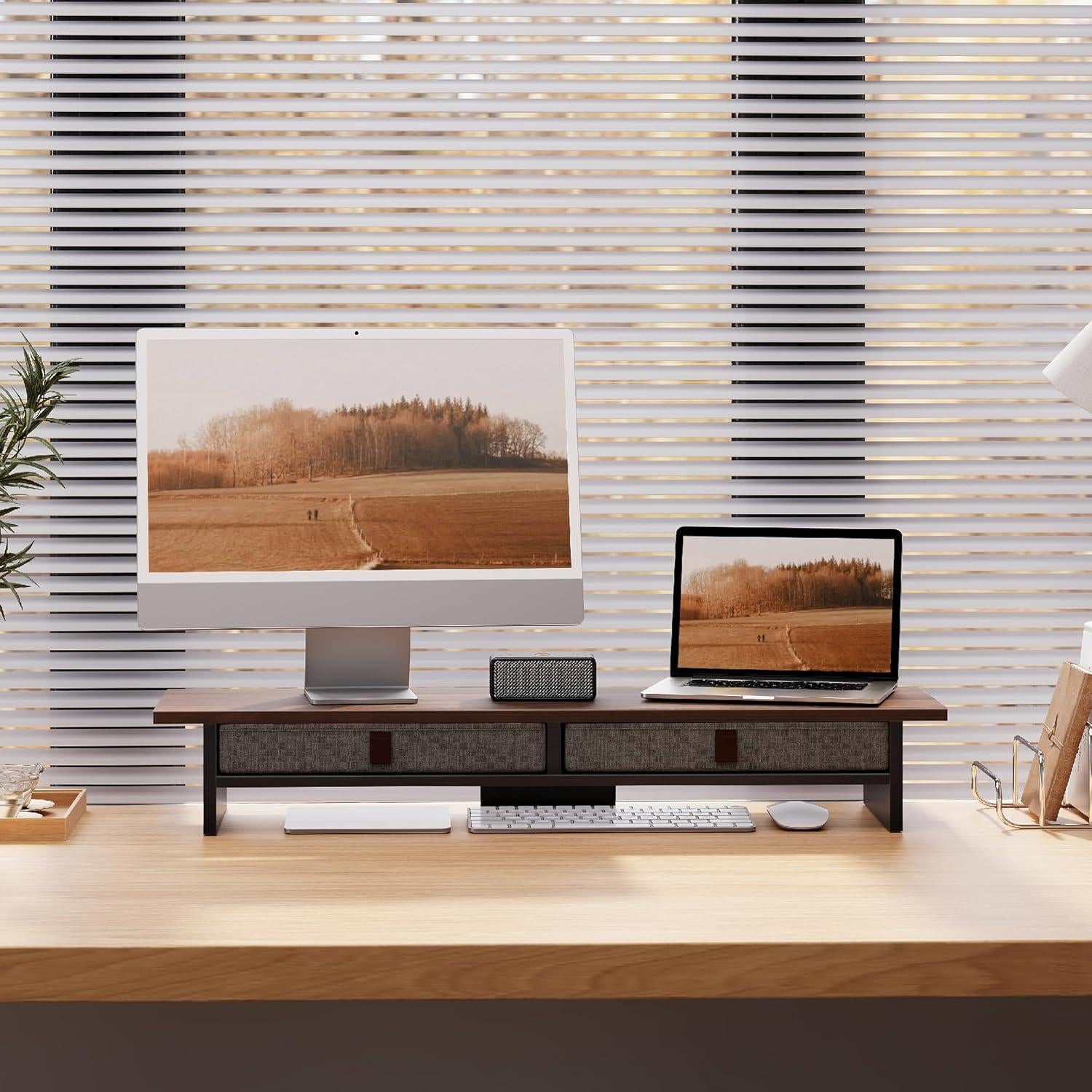 Soporte de Monitor Fenge Doble con Cajón 89.9x23.6cm 24.9kg