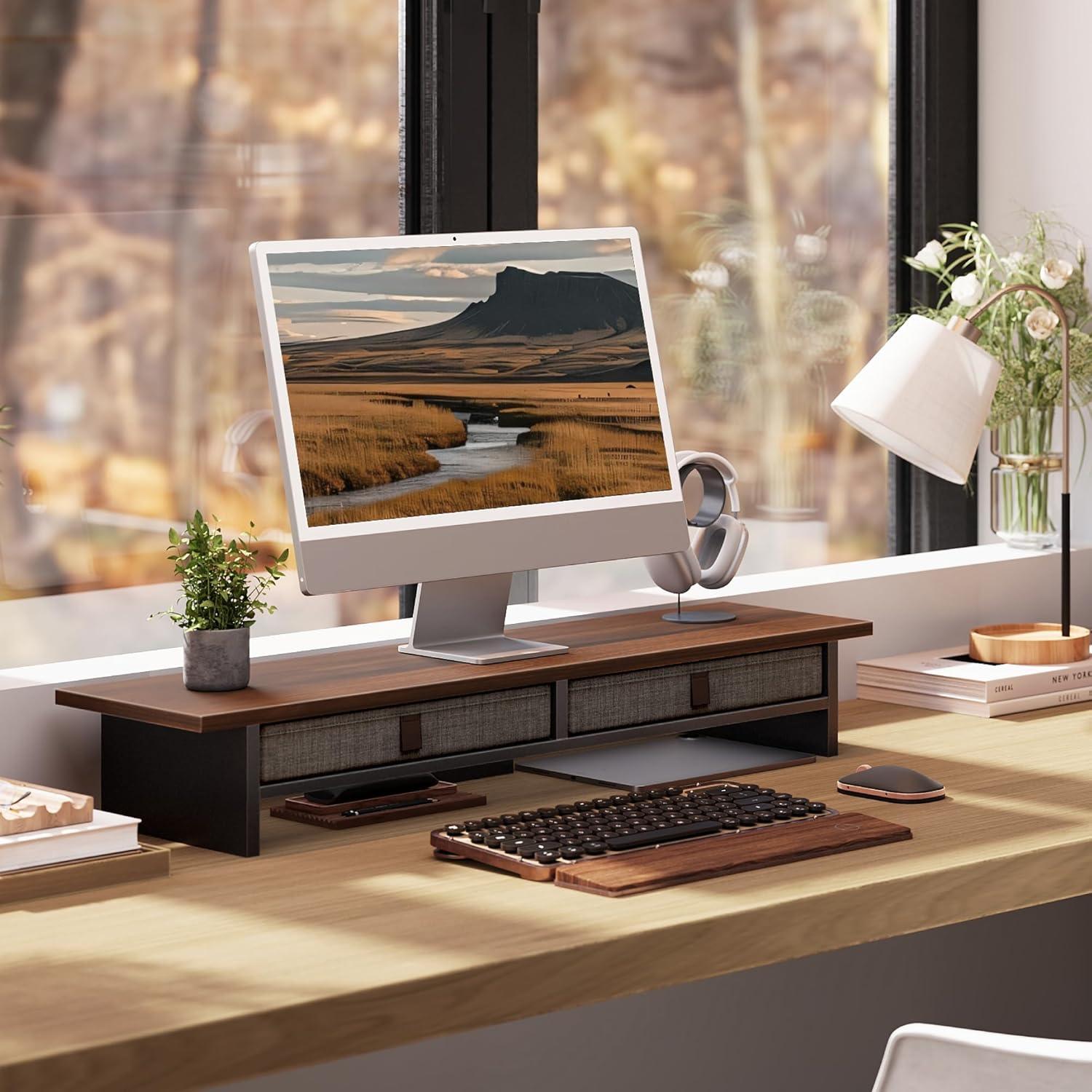 Soporte de Monitor Fenge Doble con Cajón 89.9x23.6cm 24.9kg