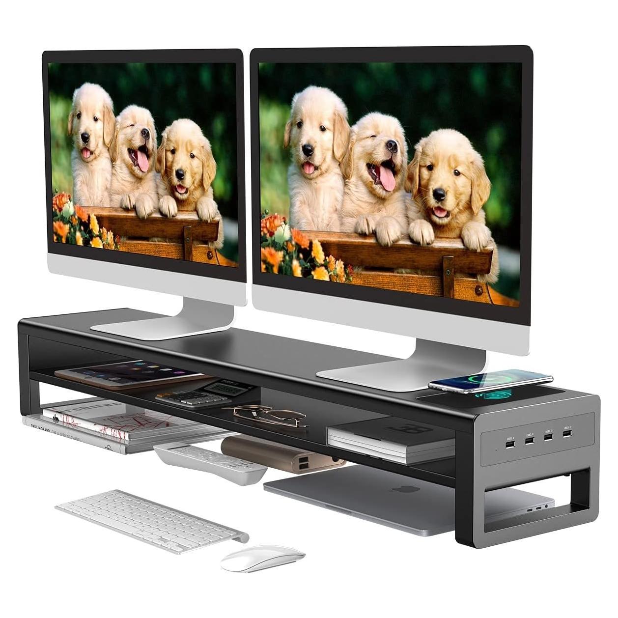 Soporte Doble para Monitores STARSIKI con Cargador Inalámbrico