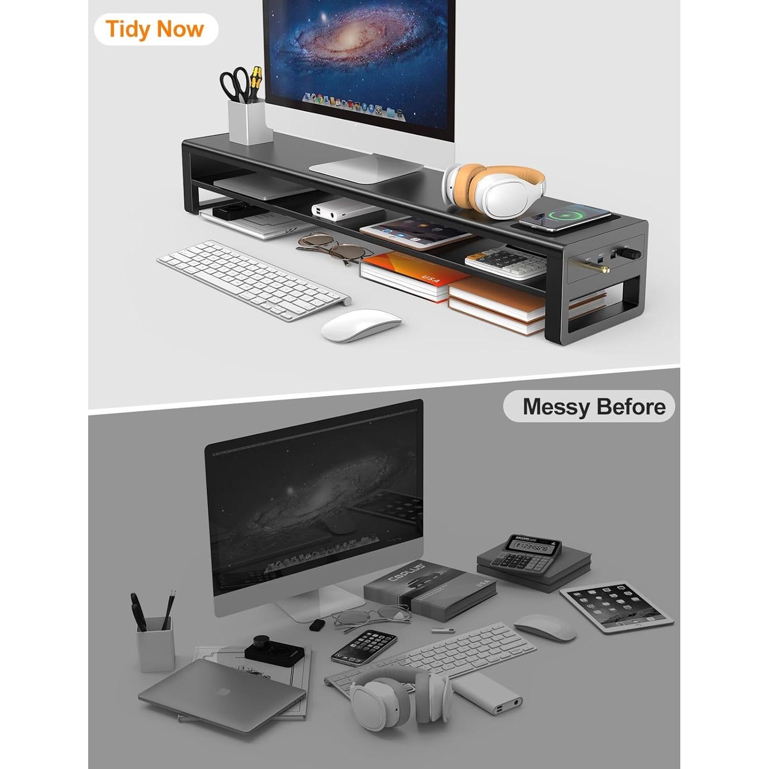 Soporte Doble para Monitores STARSIKI con Cargador Inalámbrico