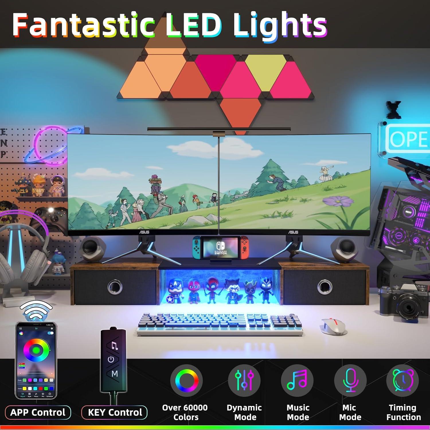 Soporte Doble para Monitor YAOHUOO con Luz LED y 2 Cajones