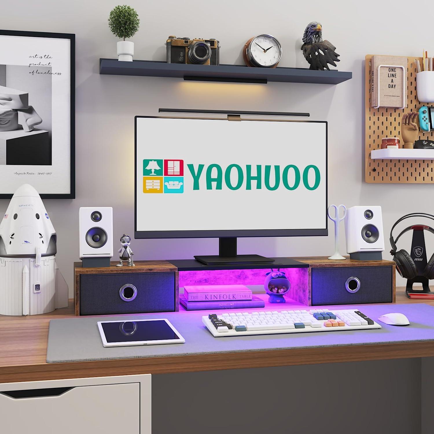 Soporte Doble para Monitor YAOHUOO con Luz LED y 2 Cajones