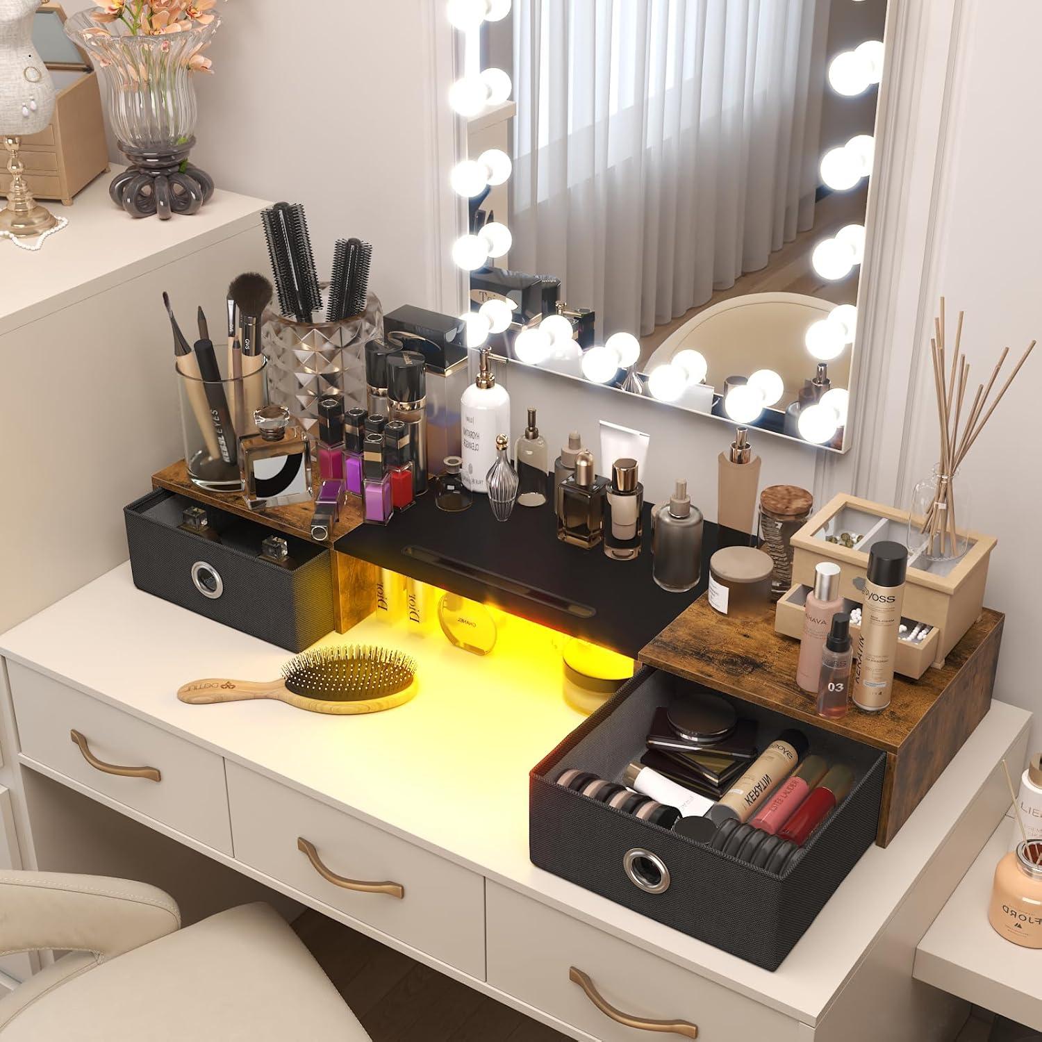 Soporte Doble para Monitor YAOHUOO con Luz LED y 2 Cajones