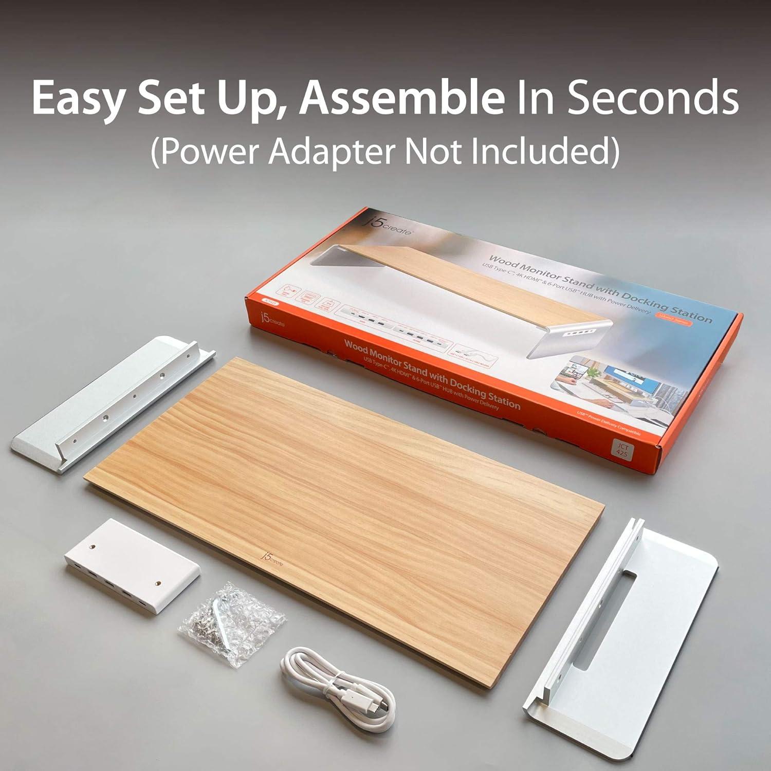 Soporte de Monitor de Madera j5create JCT425 con USB-C/HDMI