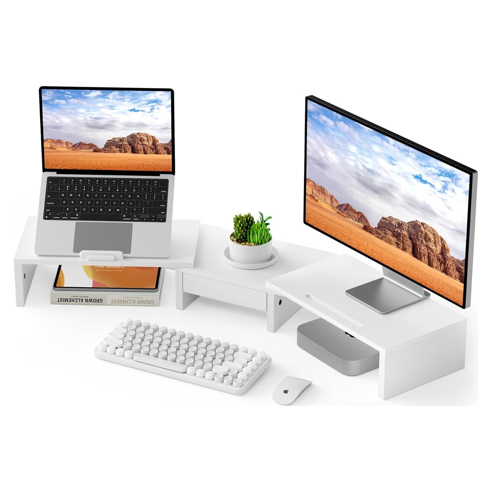 Soporte Doble para Monitores AFOOYO - Ajustable, Blanco