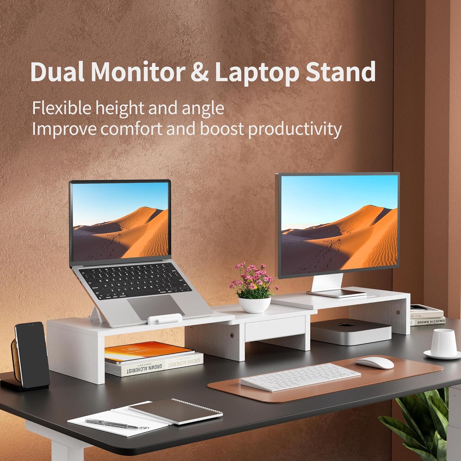 Soporte Doble para Monitores AFOOYO - Ajustable, Blanco