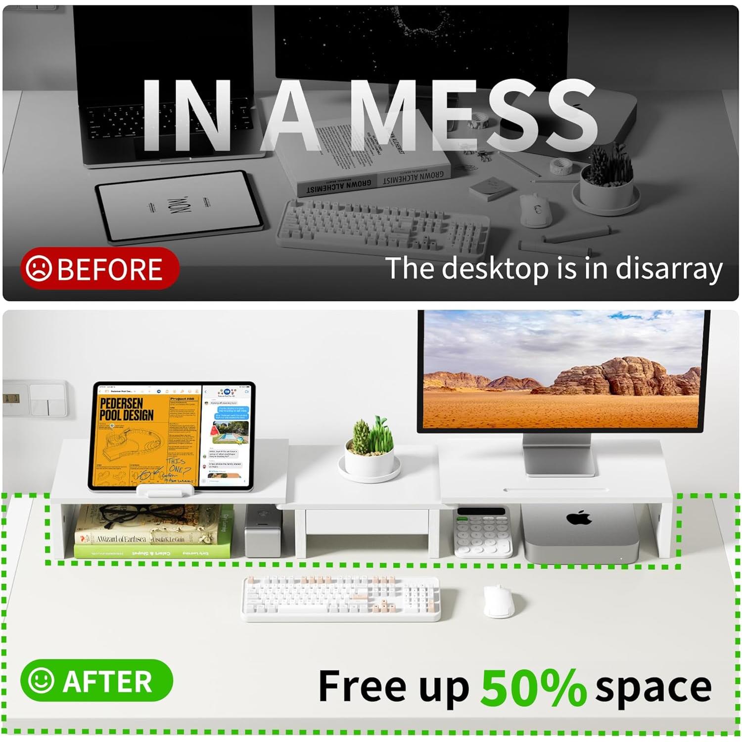 Soporte Doble para Monitores AFOOYO - Ajustable, Blanco