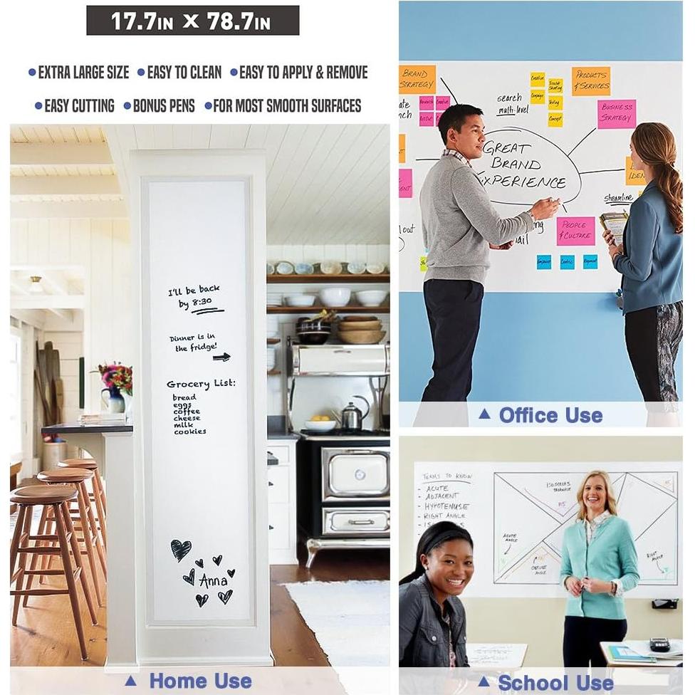 Pegatina de Pizarra Blanca Autoadhesiva Nicpro 44.5 x 200 cm con 3 Marcadores