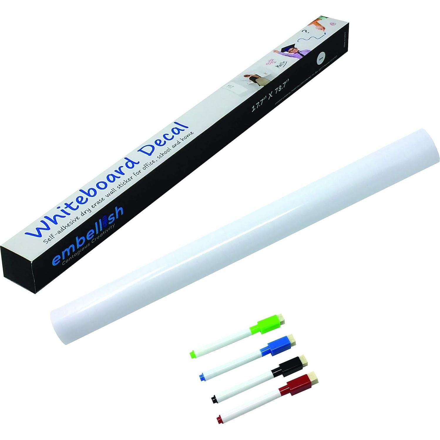 Calcomanía de Pizarra Blanca Embellish 45 x 200 cm con 4 Marcadores