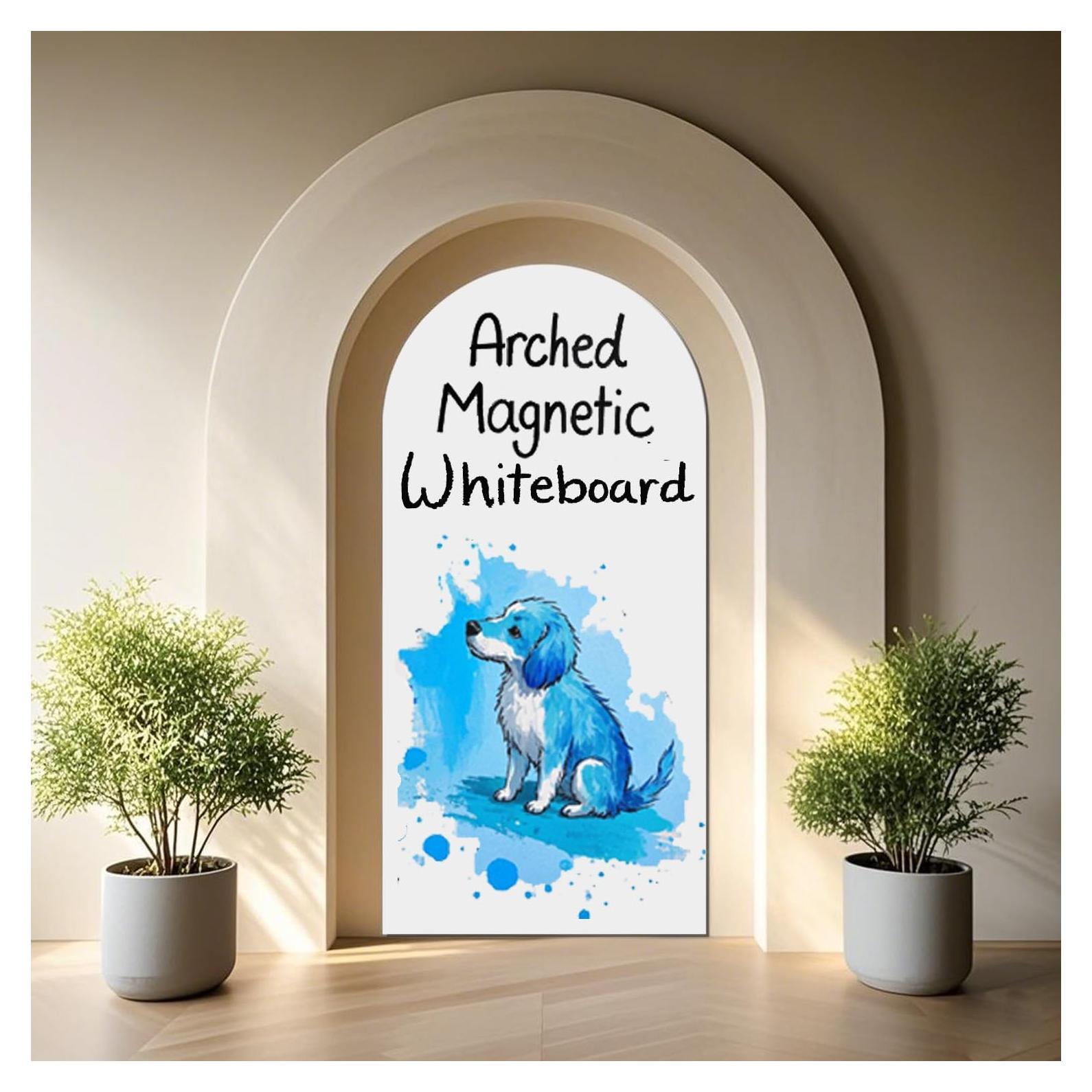 Magnetic Whiteboard Wall Arch Decal 39.3"x17.5" Adhesive Magnetic Dry Erase White Board Sticker with 36 Magnet Letter Removable Contact Paper Peel and Stick Whiteboard Wallpaper Roll