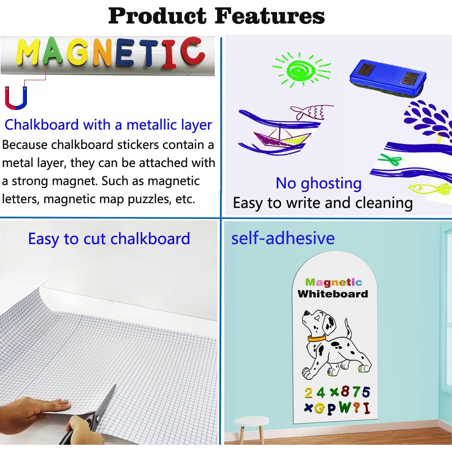 Magnetic Whiteboard Wall Arch Decal 39.3"x17.5" Adhesive Magnetic Dry Erase White Board Sticker with 36 Magnet Letter Removable Contact Paper Peel and Stick Whiteboard Wallpaper Roll
