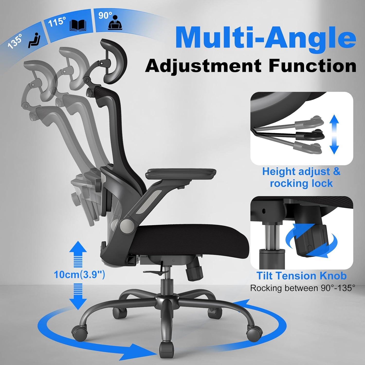 Silla de Oficina Ergonómica ZZH 8029BK con Soporte Lumbar Ajustable