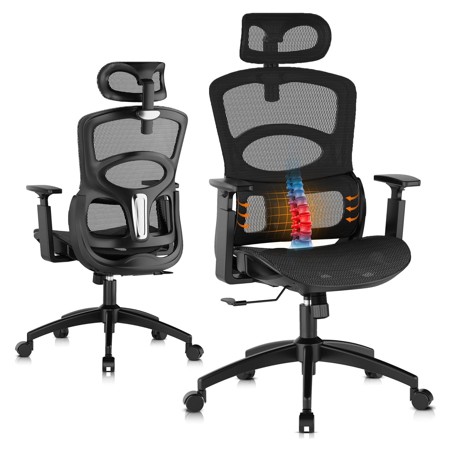Silla de Oficina Ergonómica GABRYLLY 1070, Malla Negra, Soporte Lumbar Ajustable