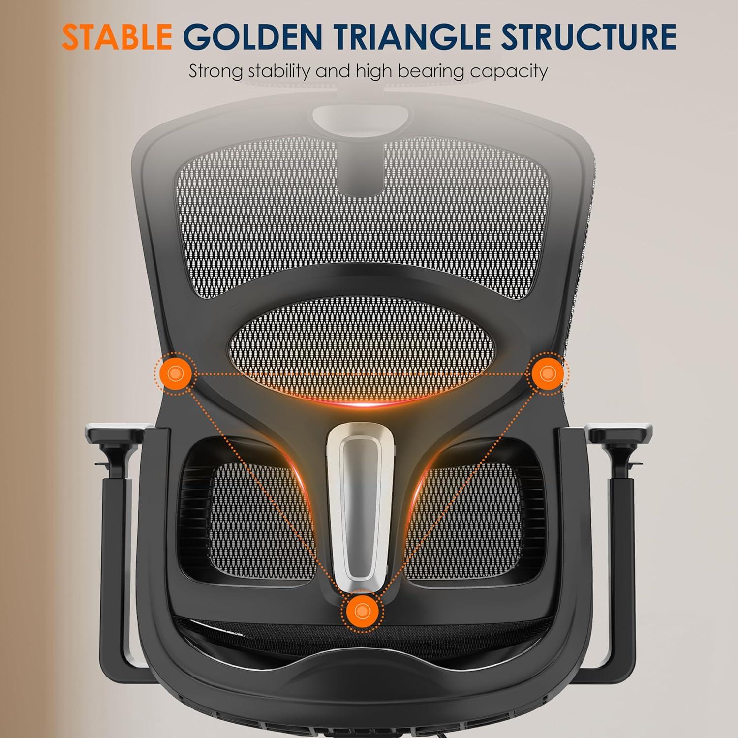 Silla de Oficina Ergonómica GABRYLLY 1070, Malla Negra, Soporte Lumbar Ajustable