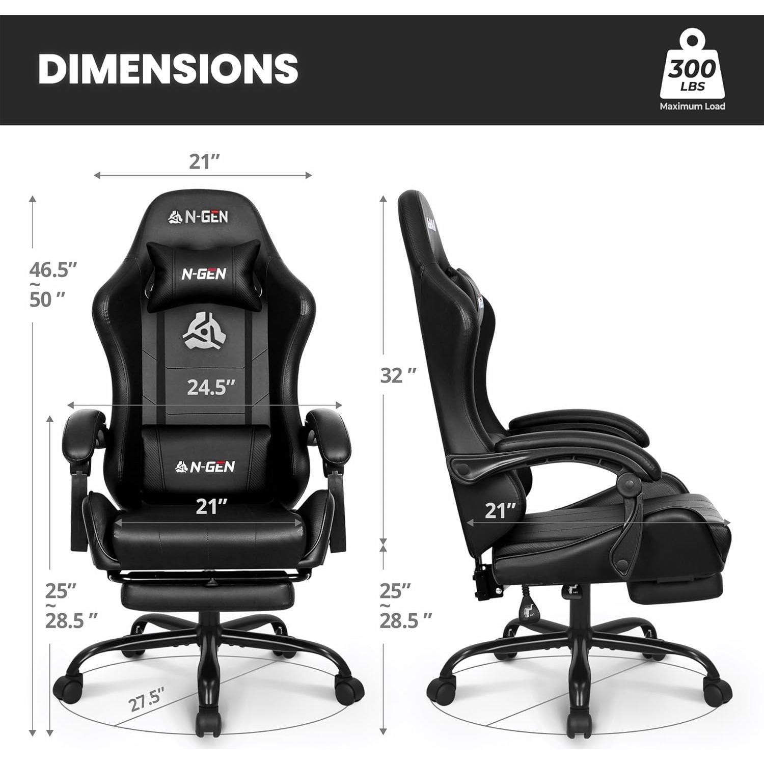 Silla de Juego N-GEN Ergonomica con Reposapiés y Soporte Lumbar