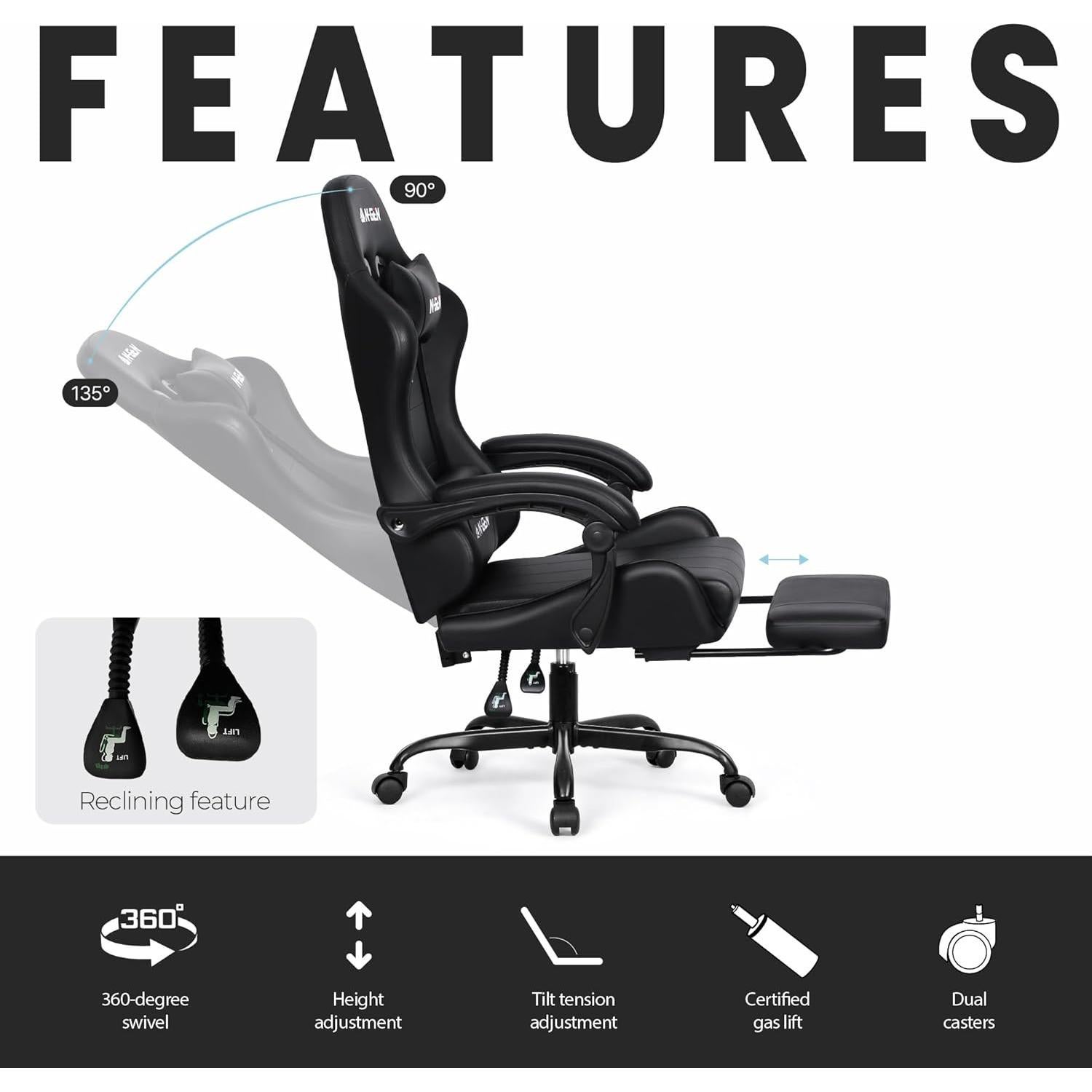 Silla de Juego N-GEN Ergonomica con Reposapiés y Soporte Lumbar