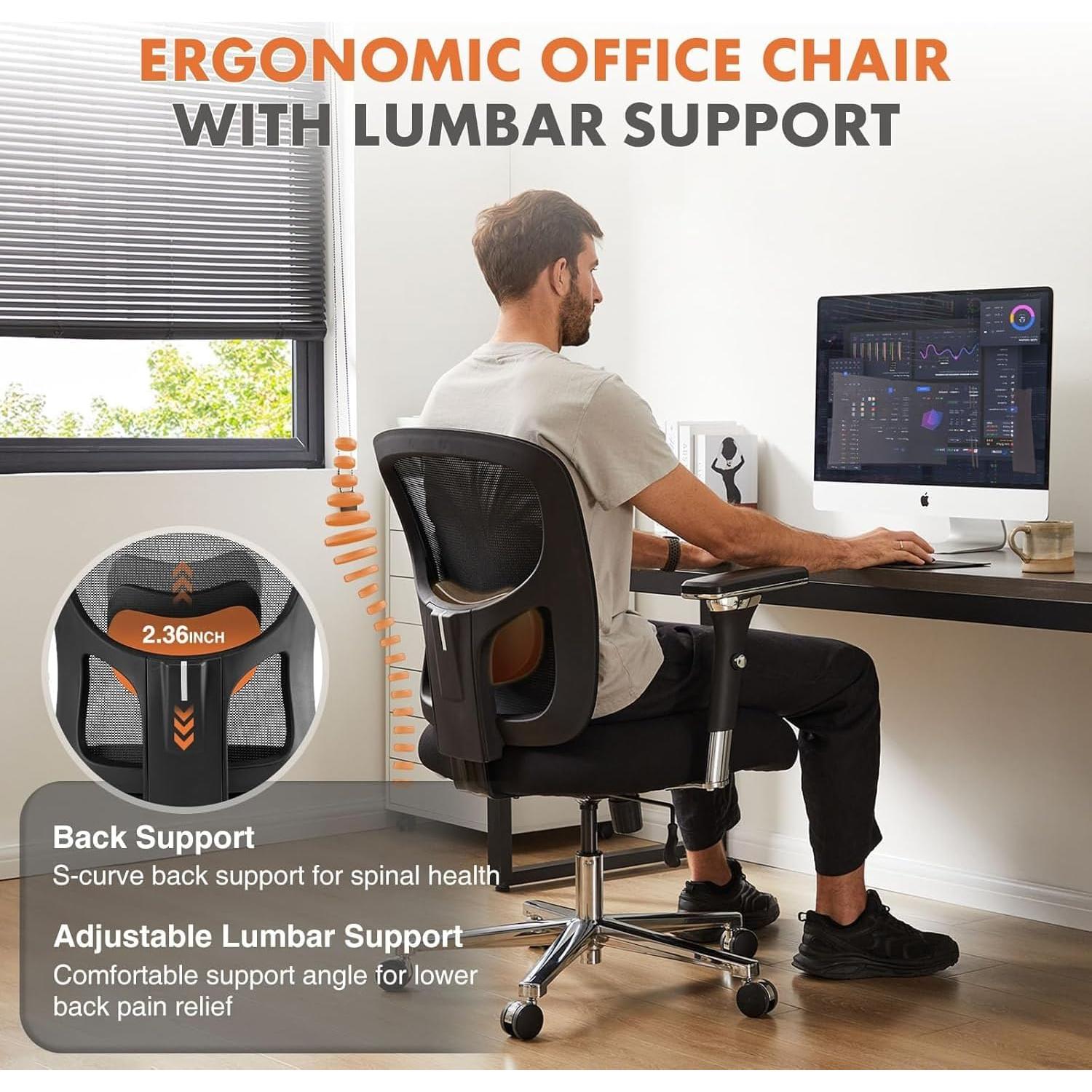 Silla de Oficina Ergonómica Sweetcrispy Grande con Soporte Lumbar