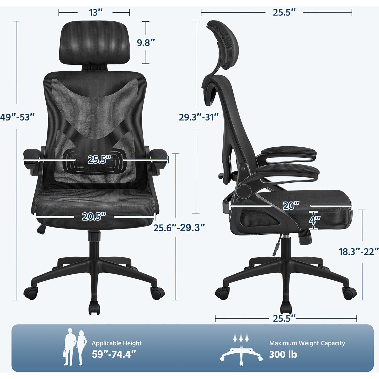Silla de Oficina Ergonómica Yaheetech con Reposacabezas Ajustable