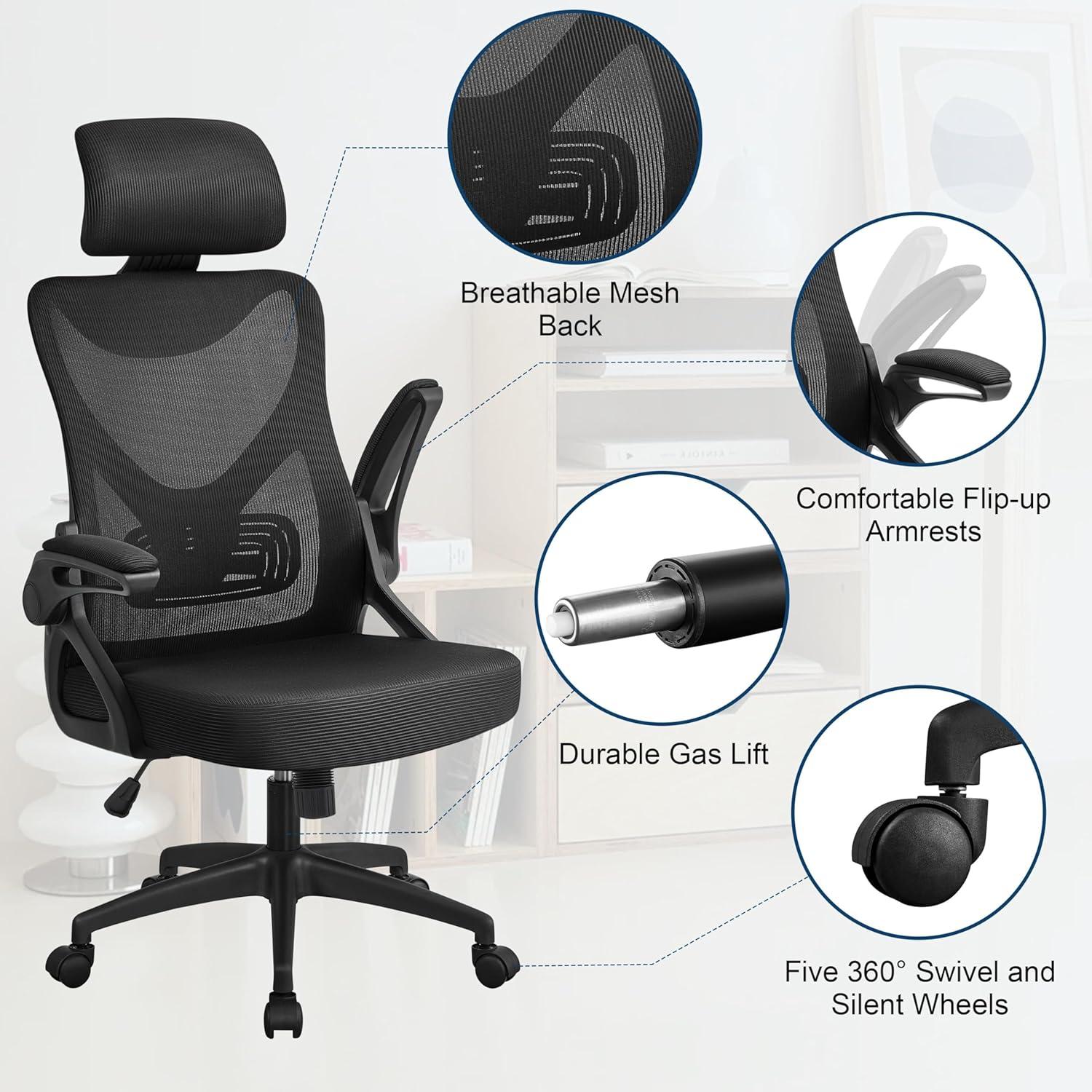 Silla de Oficina Ergonómica Yaheetech con Reposacabezas Ajustable