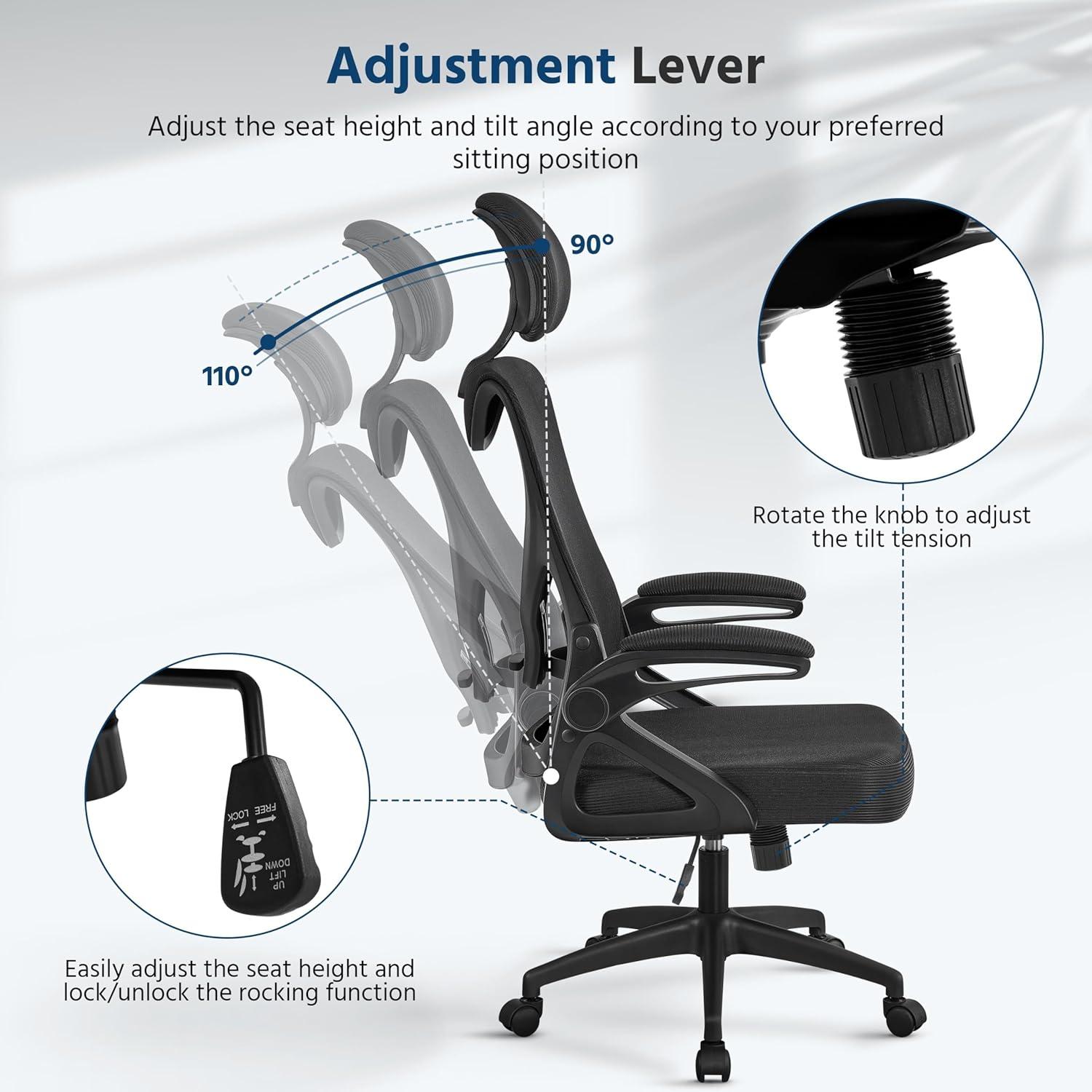 Silla de Oficina Ergonómica Yaheetech con Reposacabezas Ajustable