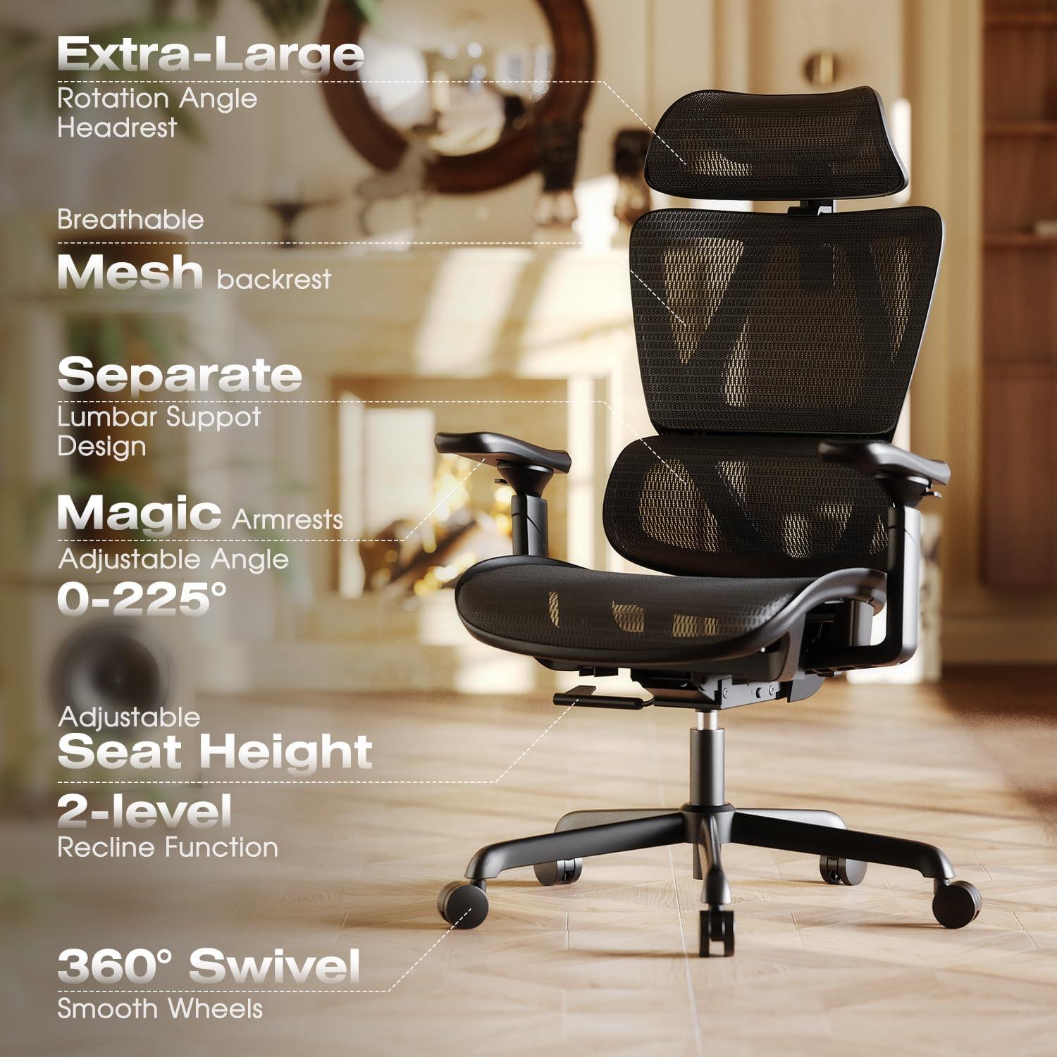 Silla de Oficina Ergonómica ELABEST T11 con Soporte Lumbar