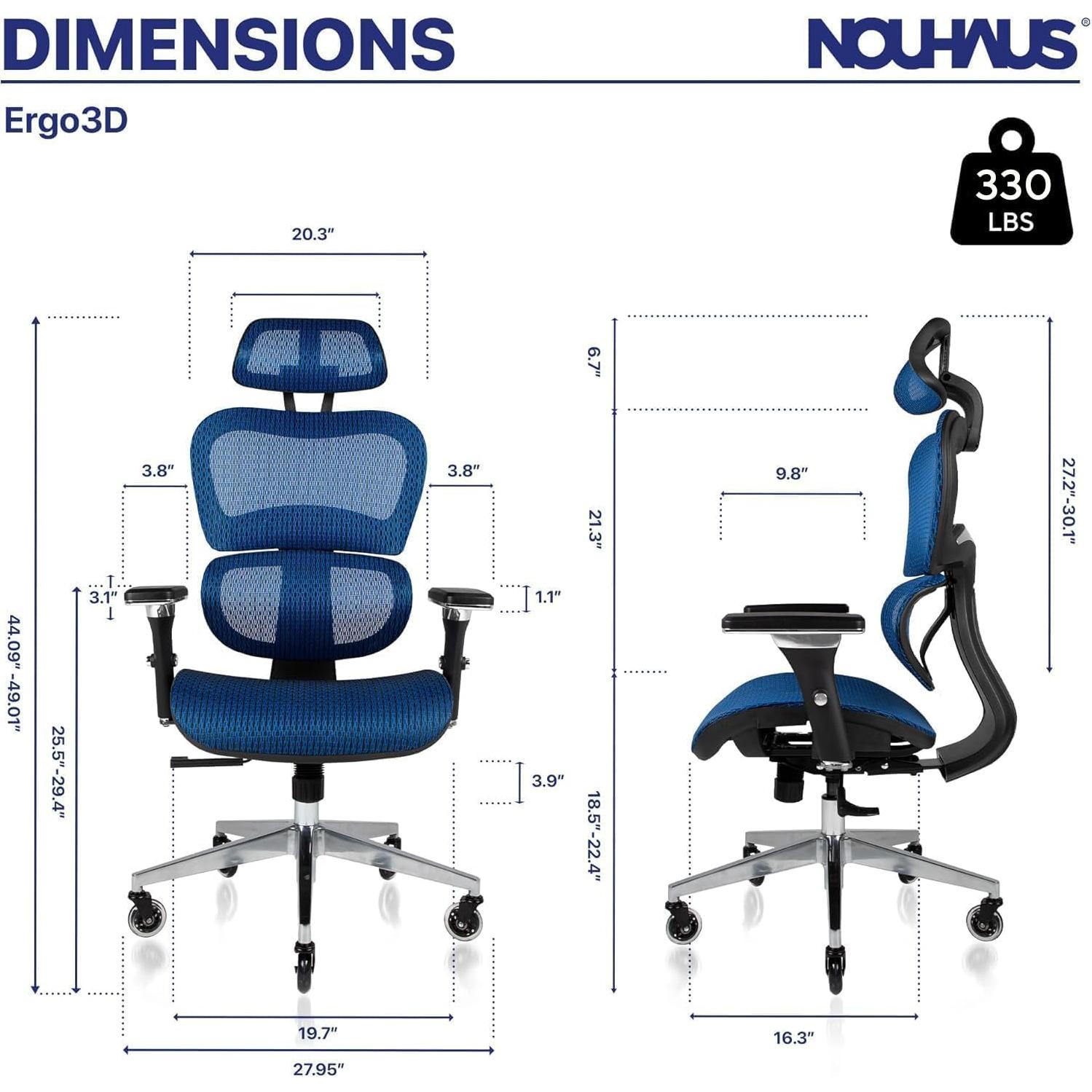 Silla de Oficina Ergonómica Nouhaus Ergo3D Azul con Soporte Lumbar