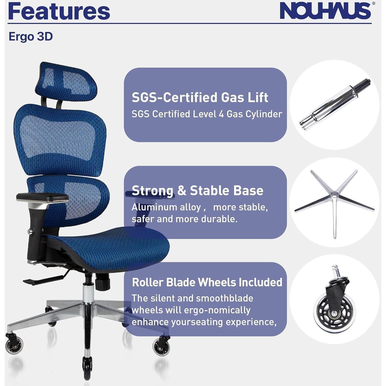 Silla de Oficina Ergonómica Nouhaus Ergo3D Azul con Soporte Lumbar