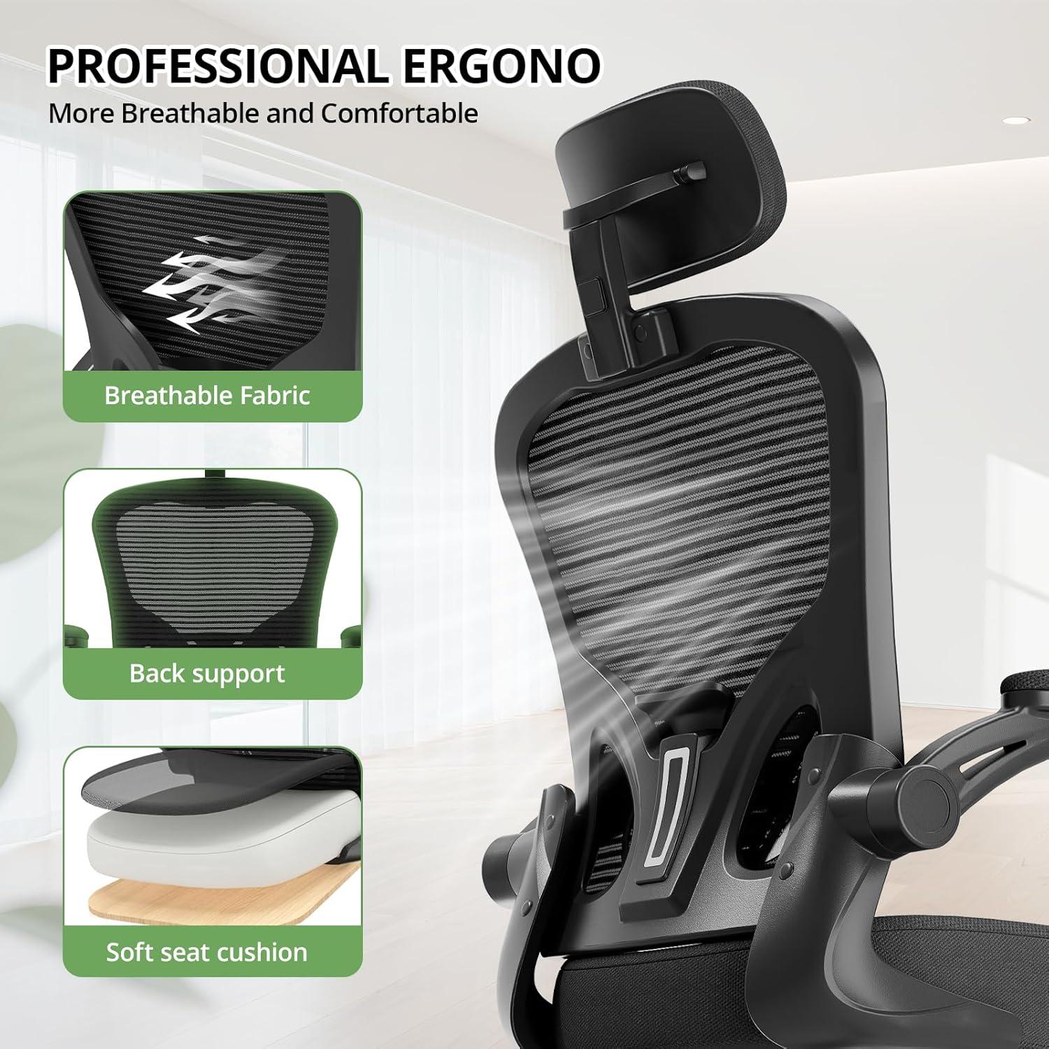 Silla de Oficina Ergonómica Synorla Negra, Soporta 150KG