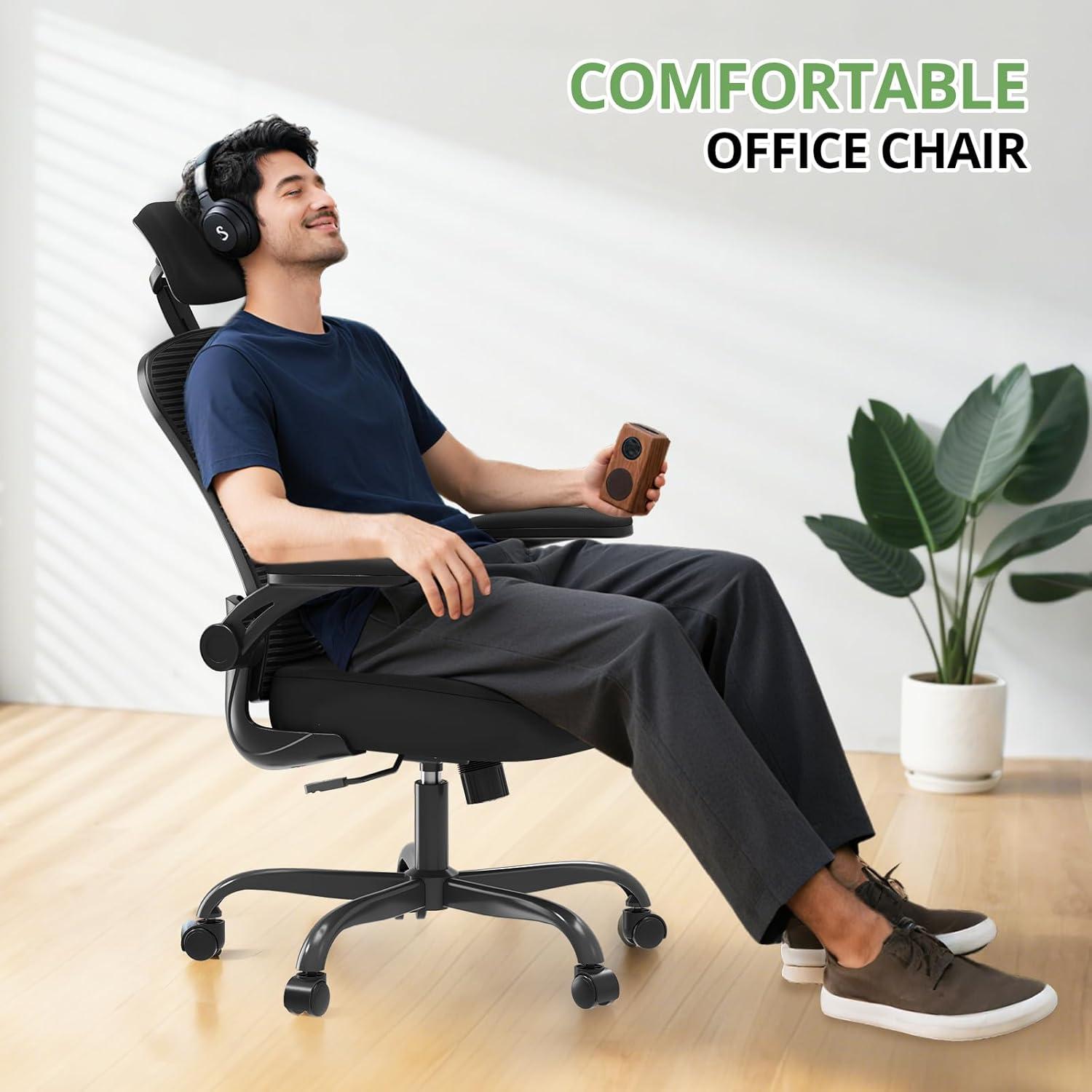 Silla de Oficina Ergonómica Synorla Negra, Soporta 150KG