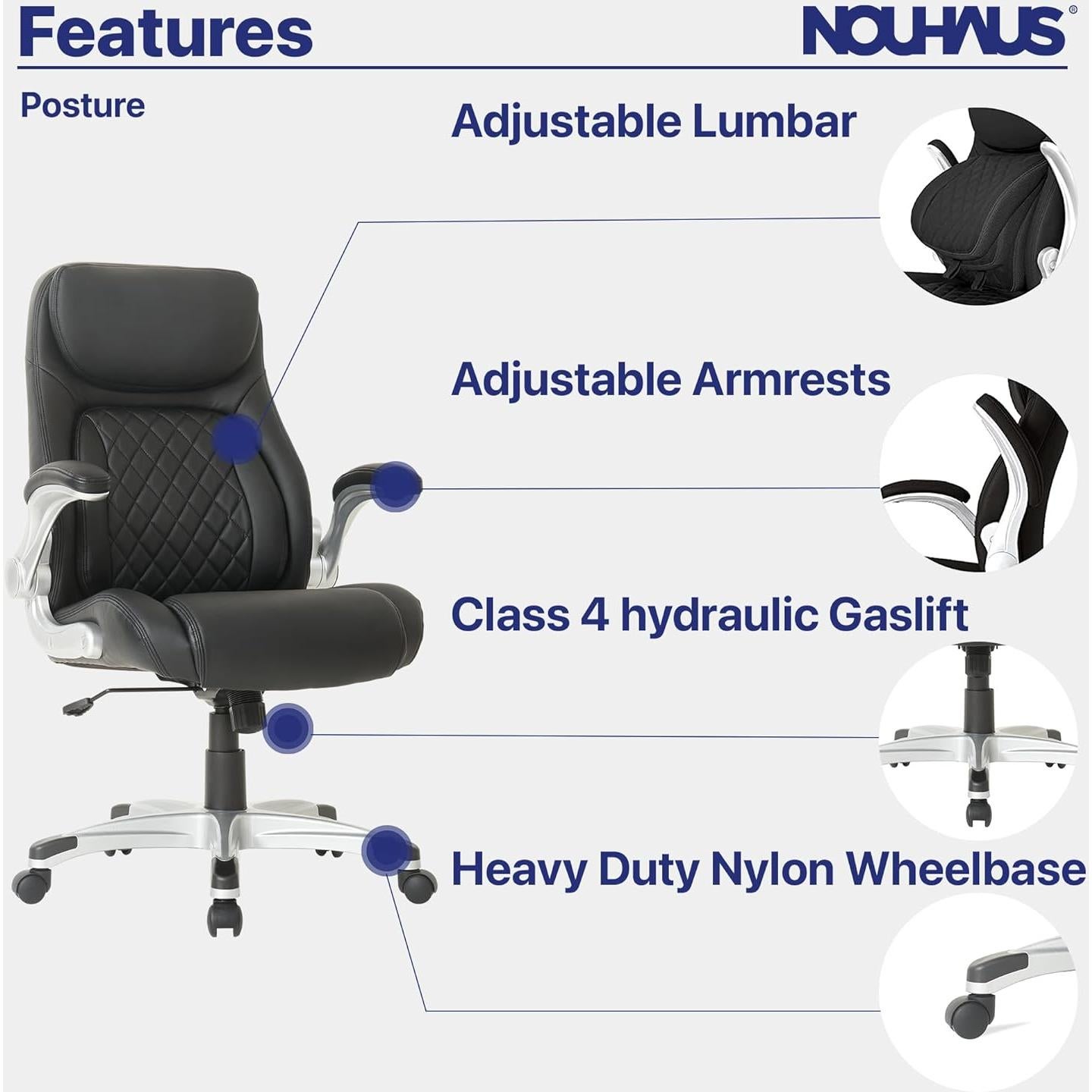 Silla de Oficina Ergonómica Nouhaus Postura - Cuero PU Negro