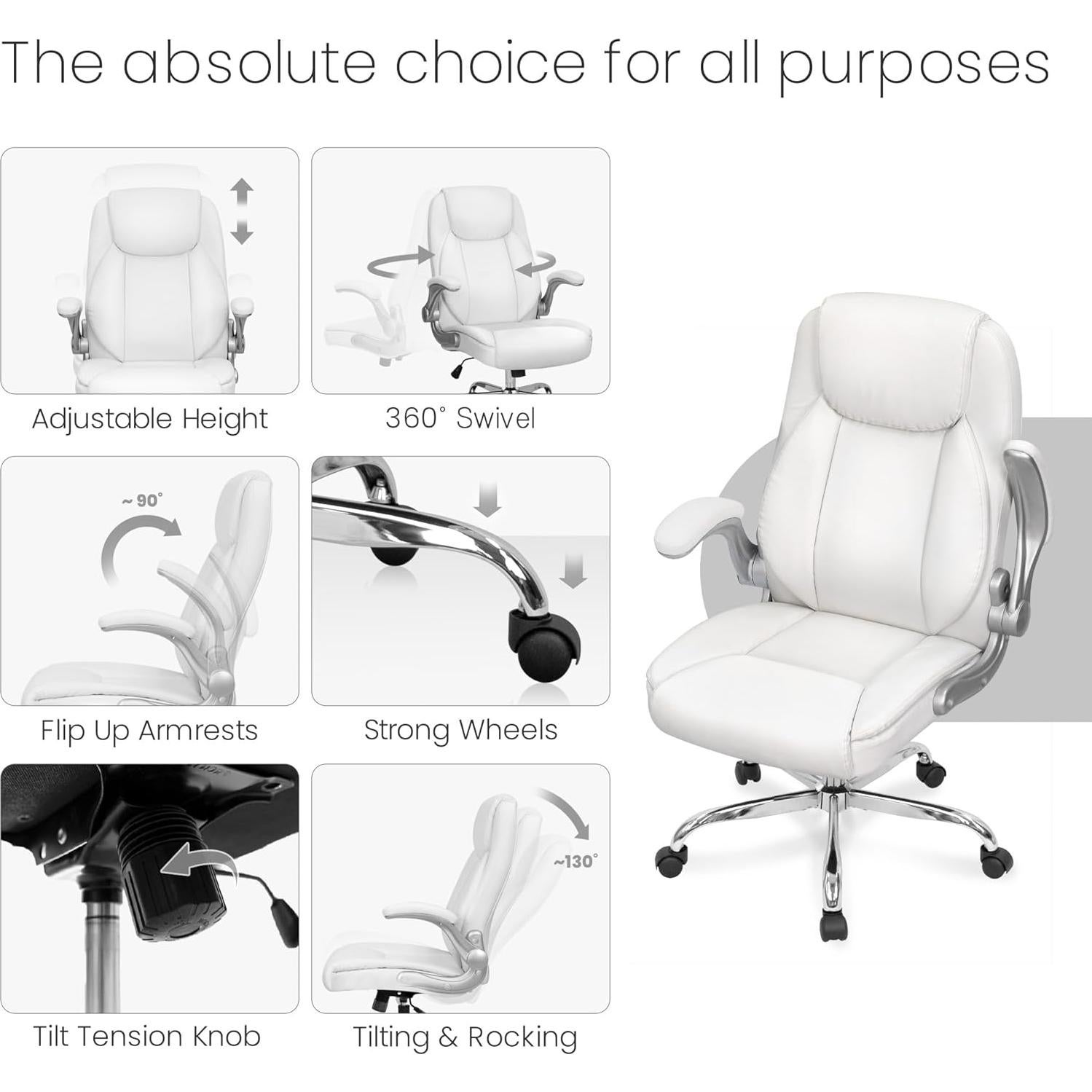 Silla Ejecutiva Ergonómica Alta SILLANEO Blanca con Soporte Lumbar