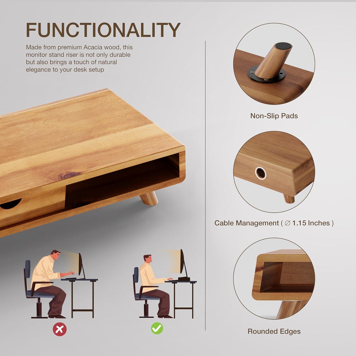 Soporte para Monitor de Madera de Acacia Tinamo - 62 cm