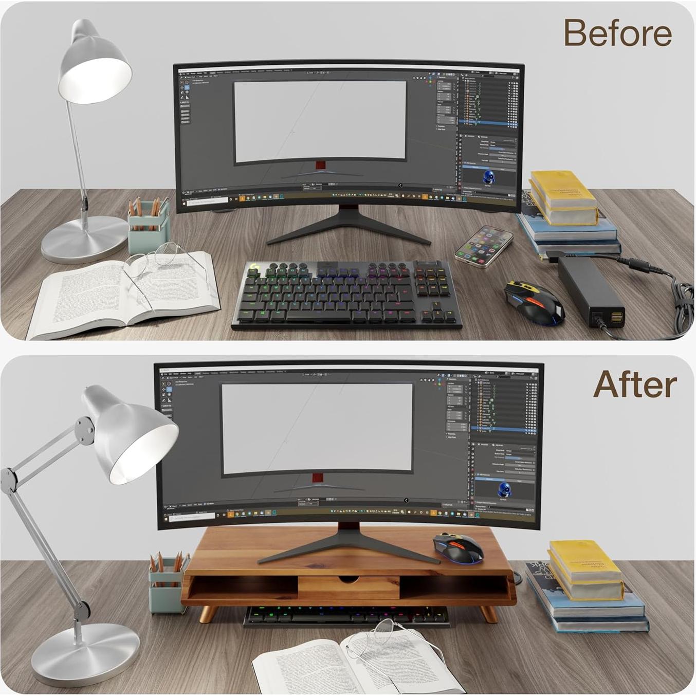 Soporte para Monitor de Madera de Acacia Tinamo - 62 cm