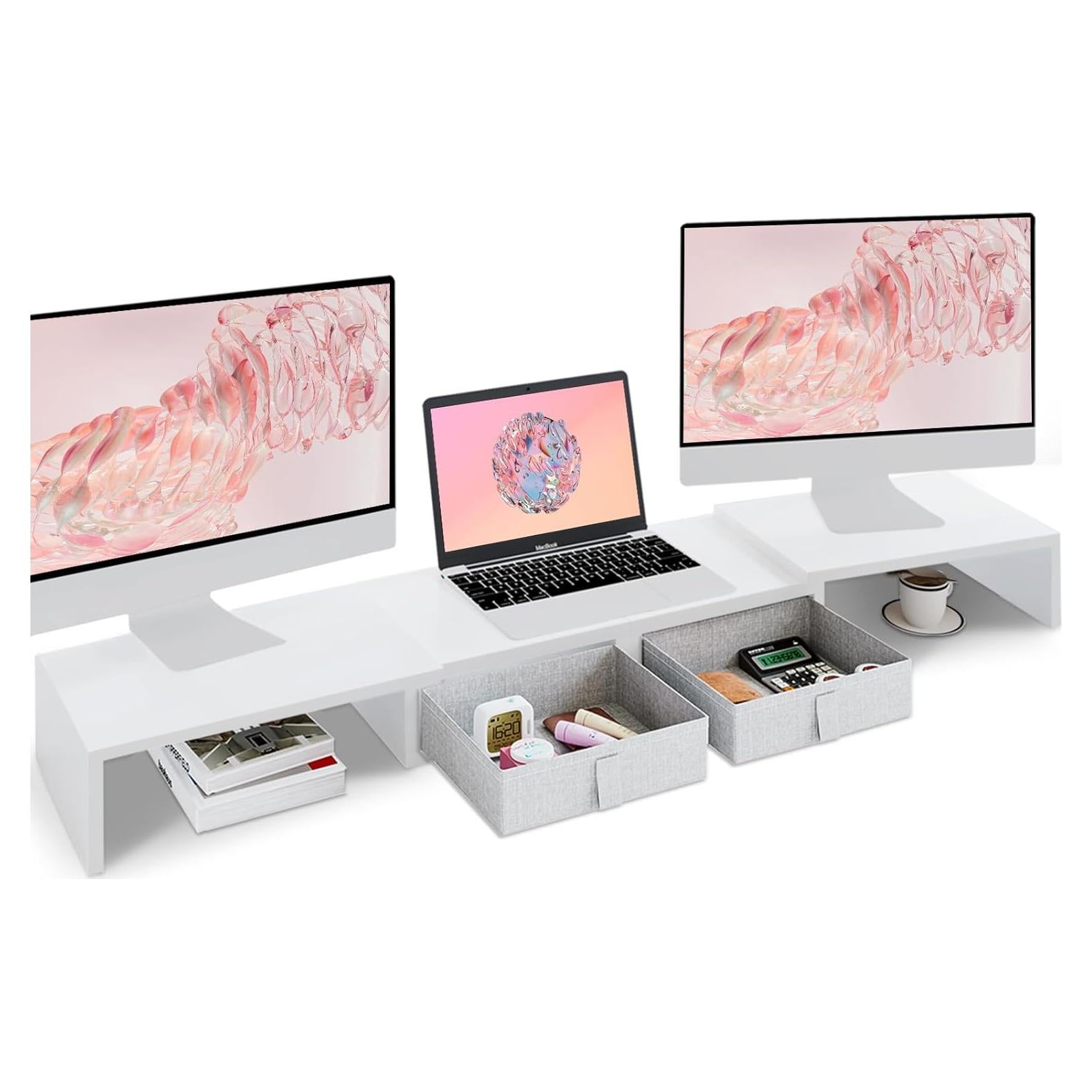 Soporte para Doble Monitor TEAMIX Ajustable con Almacenamiento Blanco
