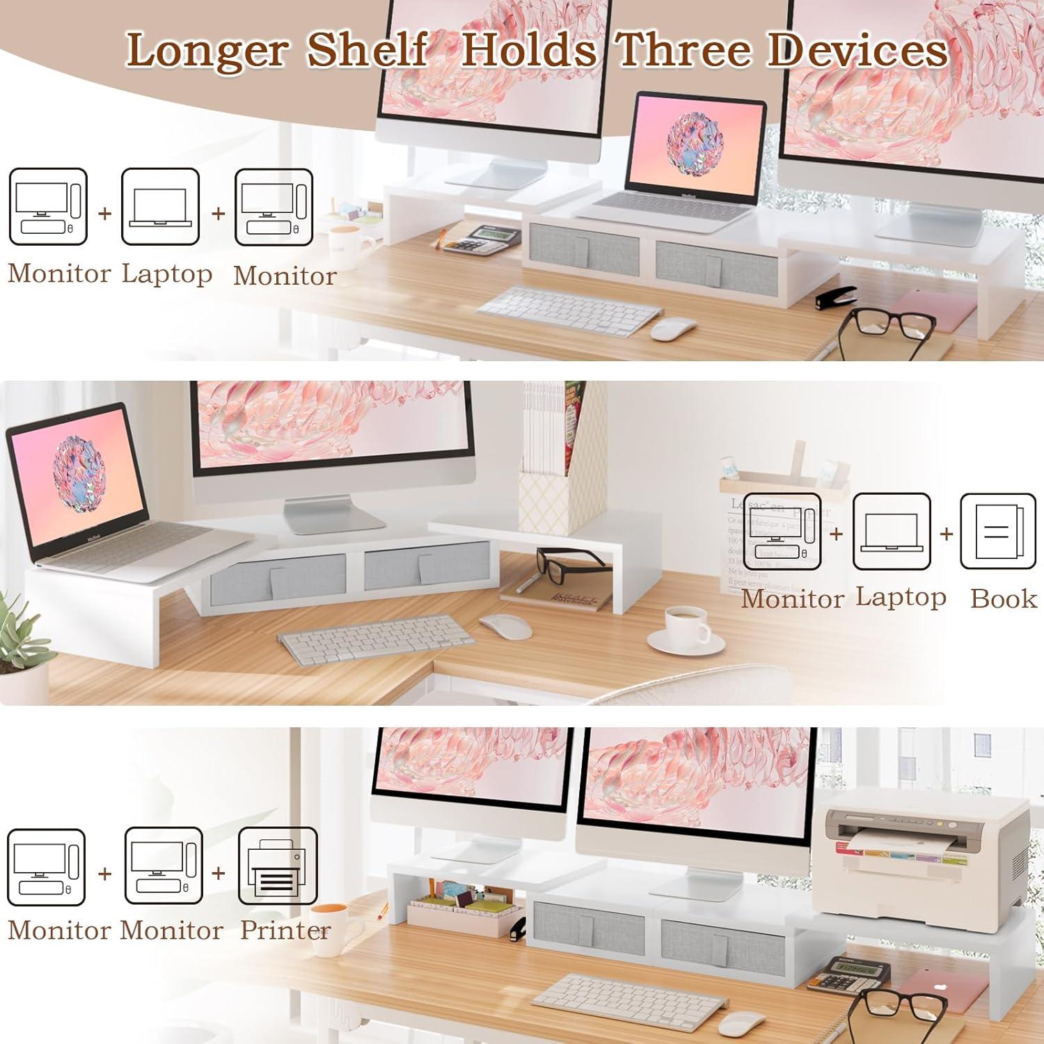 Soporte para Doble Monitor TEAMIX Ajustable con Almacenamiento Blanco