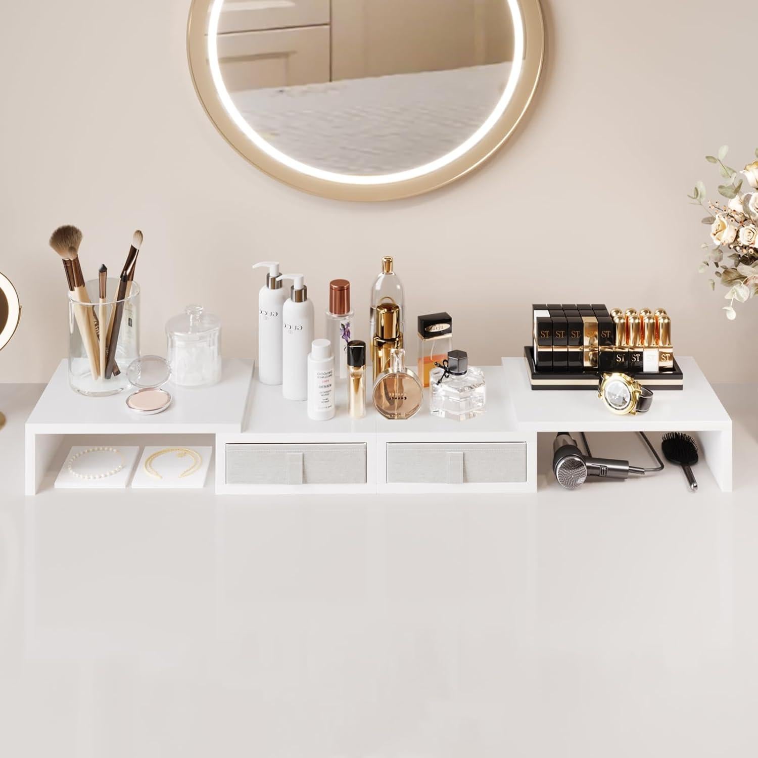 Soporte para Doble Monitor TEAMIX Ajustable con Almacenamiento Blanco